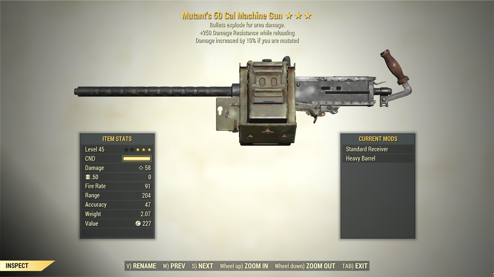 Screenshot of a Fallout 76 item for PC & Steam players, showing the stats.
