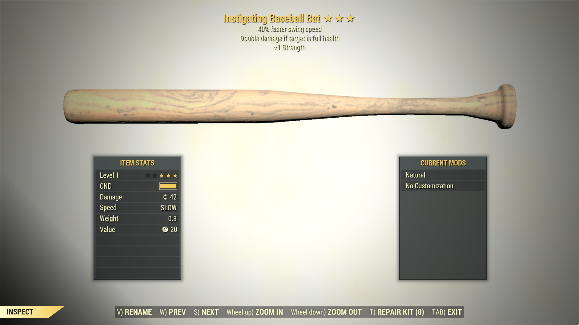 Screenshot of a Fallout 76 item for PC & Steam players, showing the stats.