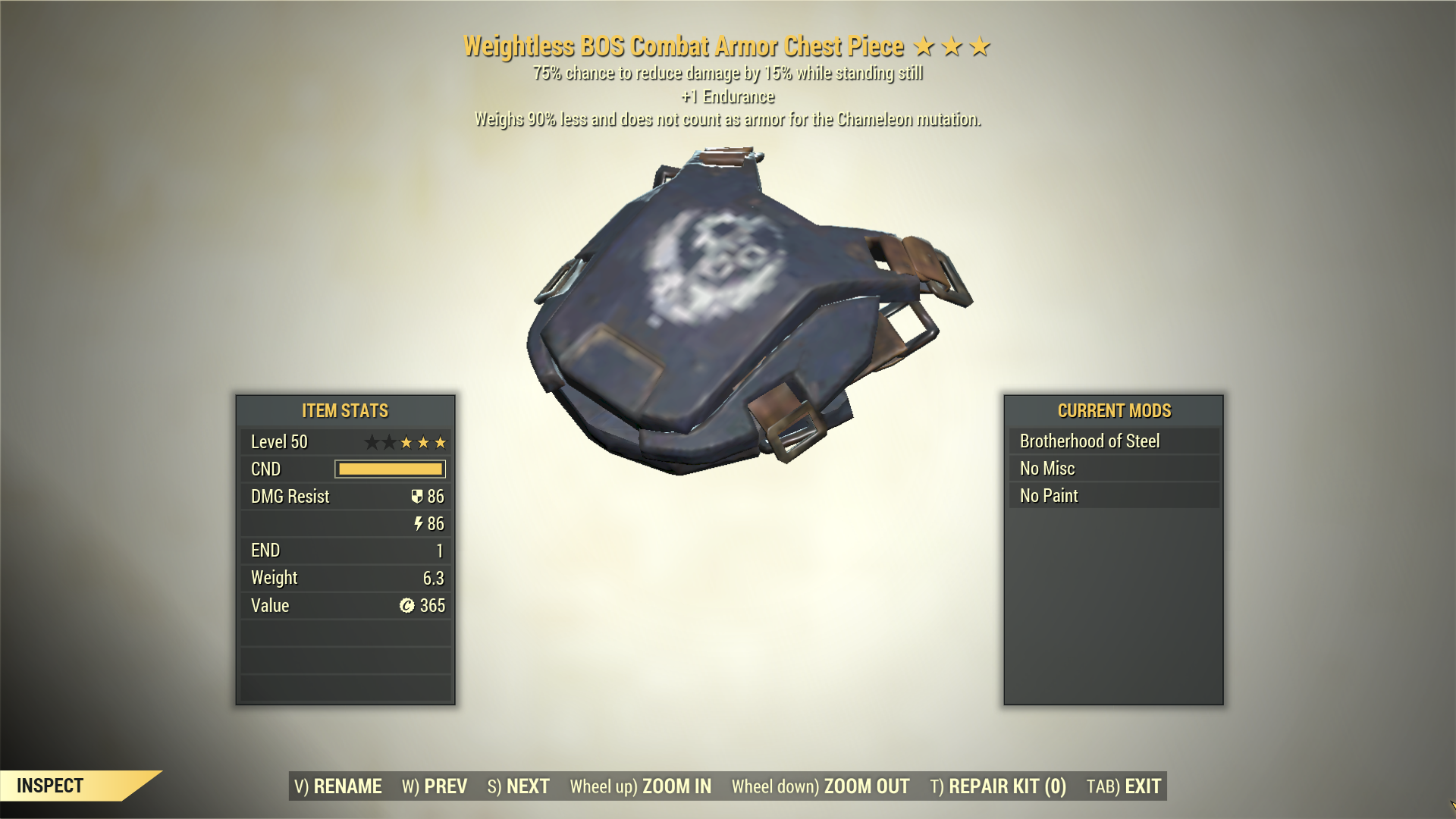 Screenshot of a Fallout 76 item for PC & Steam players, showing the stats.