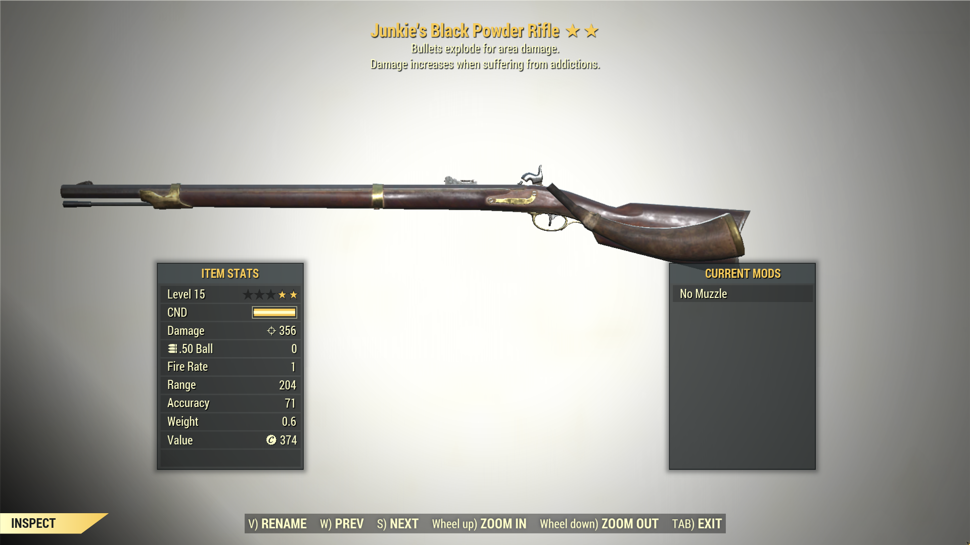 Screenshot of a Fallout 76 item for PC & Steam players, showing the stats.
