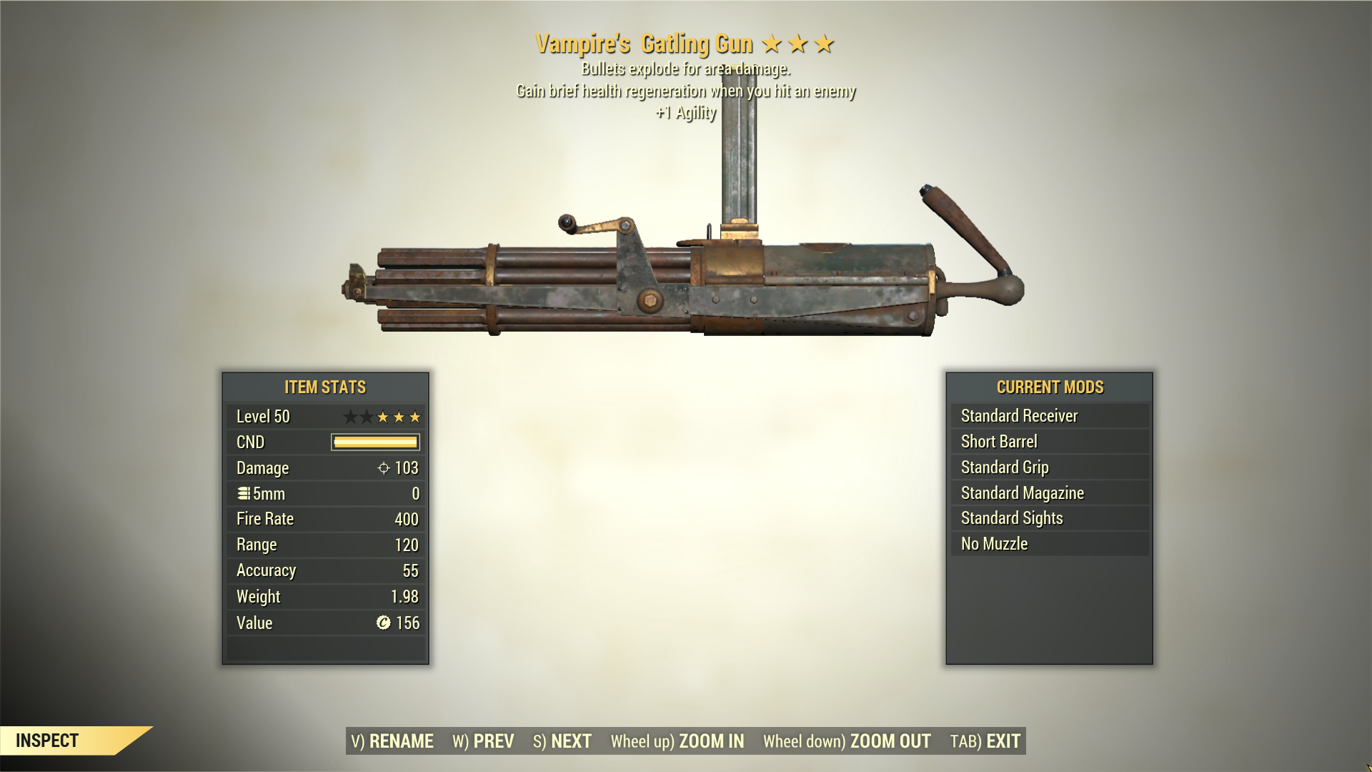 Screenshot of a Fallout 76 item for PC & Steam players, showing the stats.