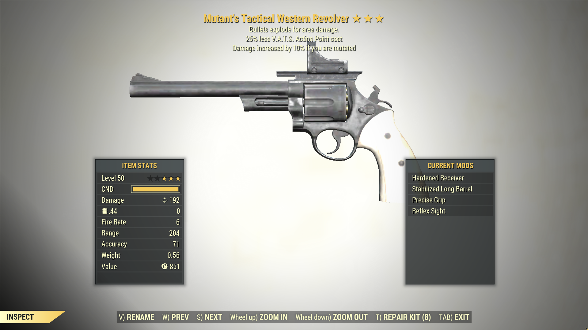 Screenshot of a Fallout 76 item for PC & Steam players, showing the stats.