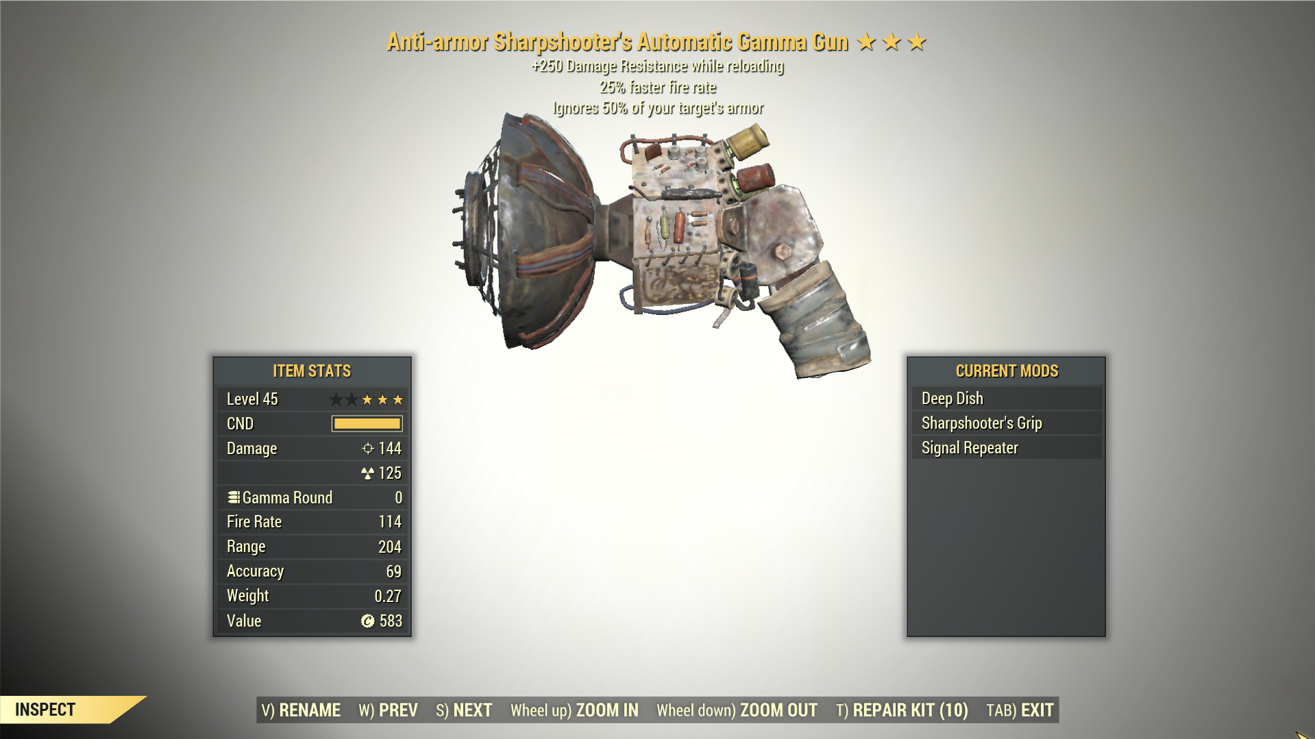Screenshot of a Fallout 76 item for PC & Steam players, showing the stats.