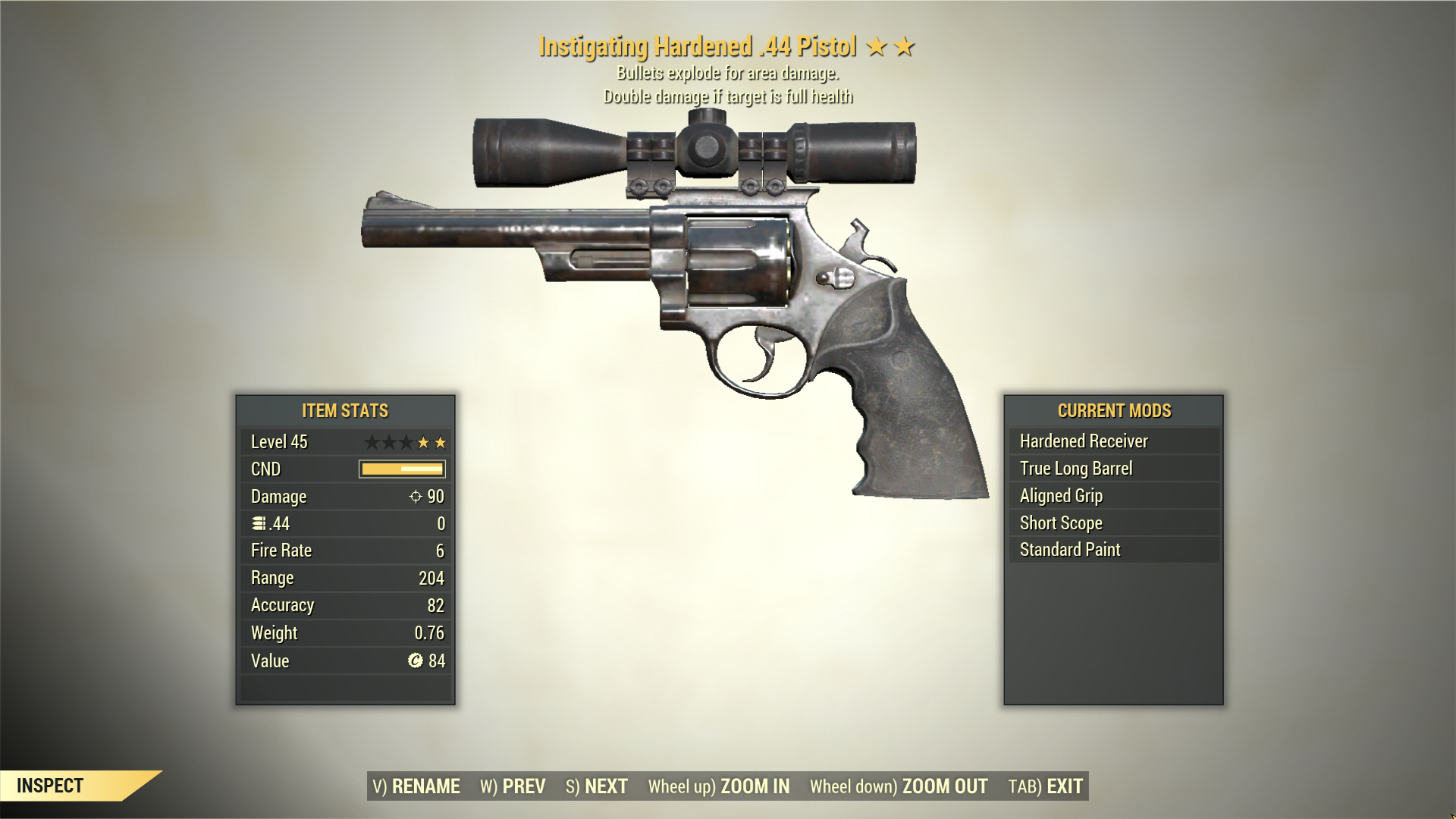 Screenshot of a Fallout 76 item for PC & Steam players, showing the stats.