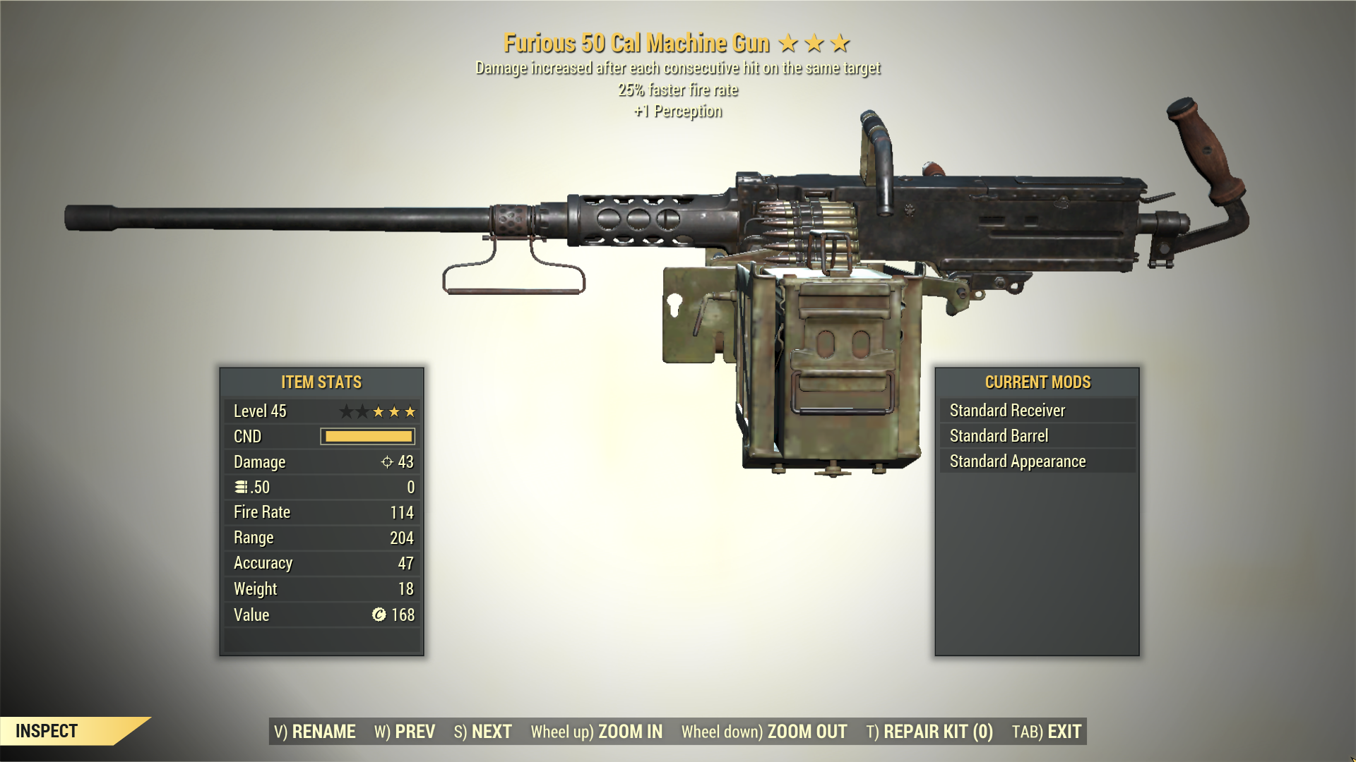 Screenshot of a Fallout 76 item for PC & Steam players, showing the stats.