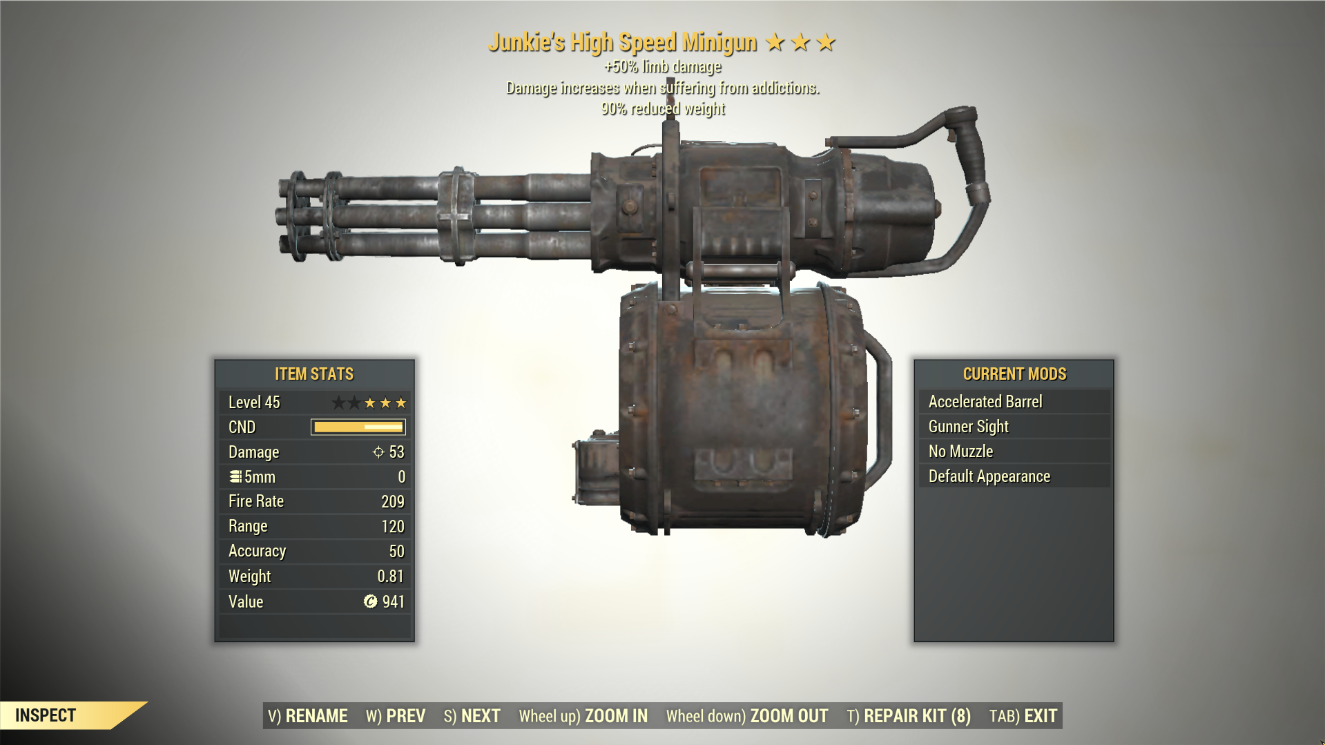 Screenshot of a Fallout 76 item for PC & Steam players, showing the stats.
