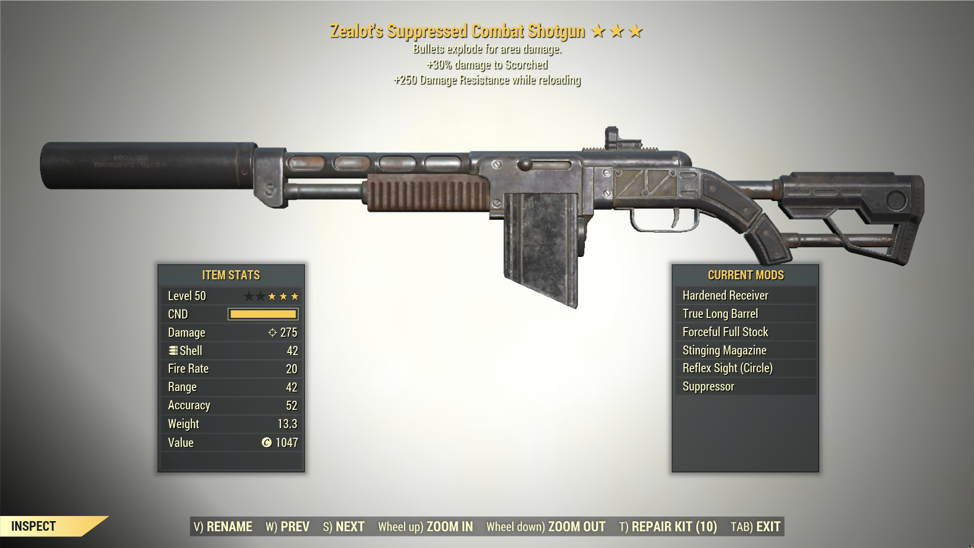 Screenshot of a Fallout 76 item for PC & Steam players, showing the stats.