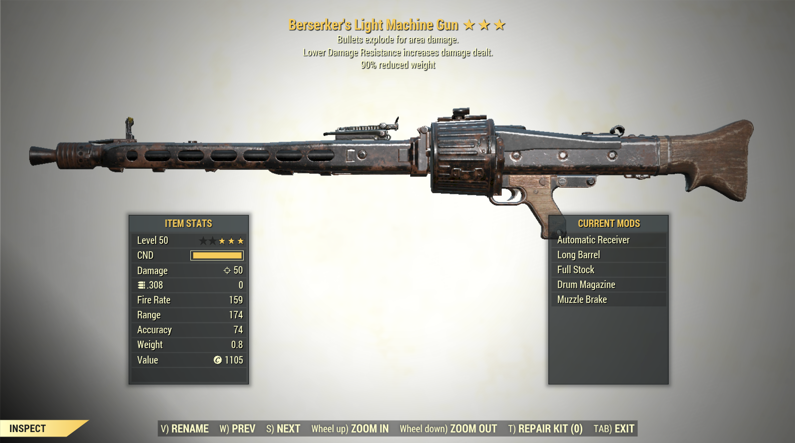 Screenshot of a Fallout 76 item for PC & Steam players, showing the stats.