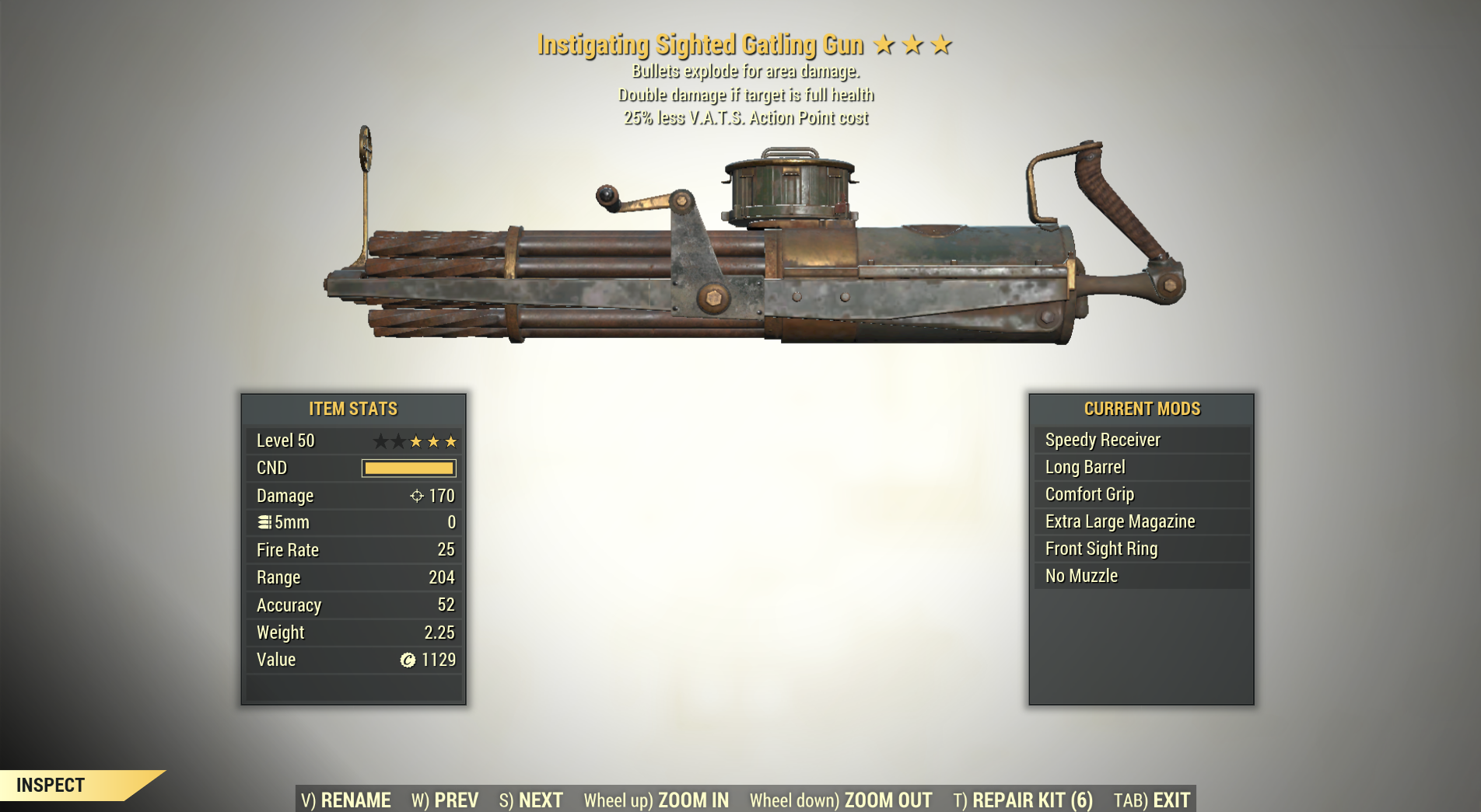 Screenshot of a Fallout 76 item for PC & Steam players, showing the stats.