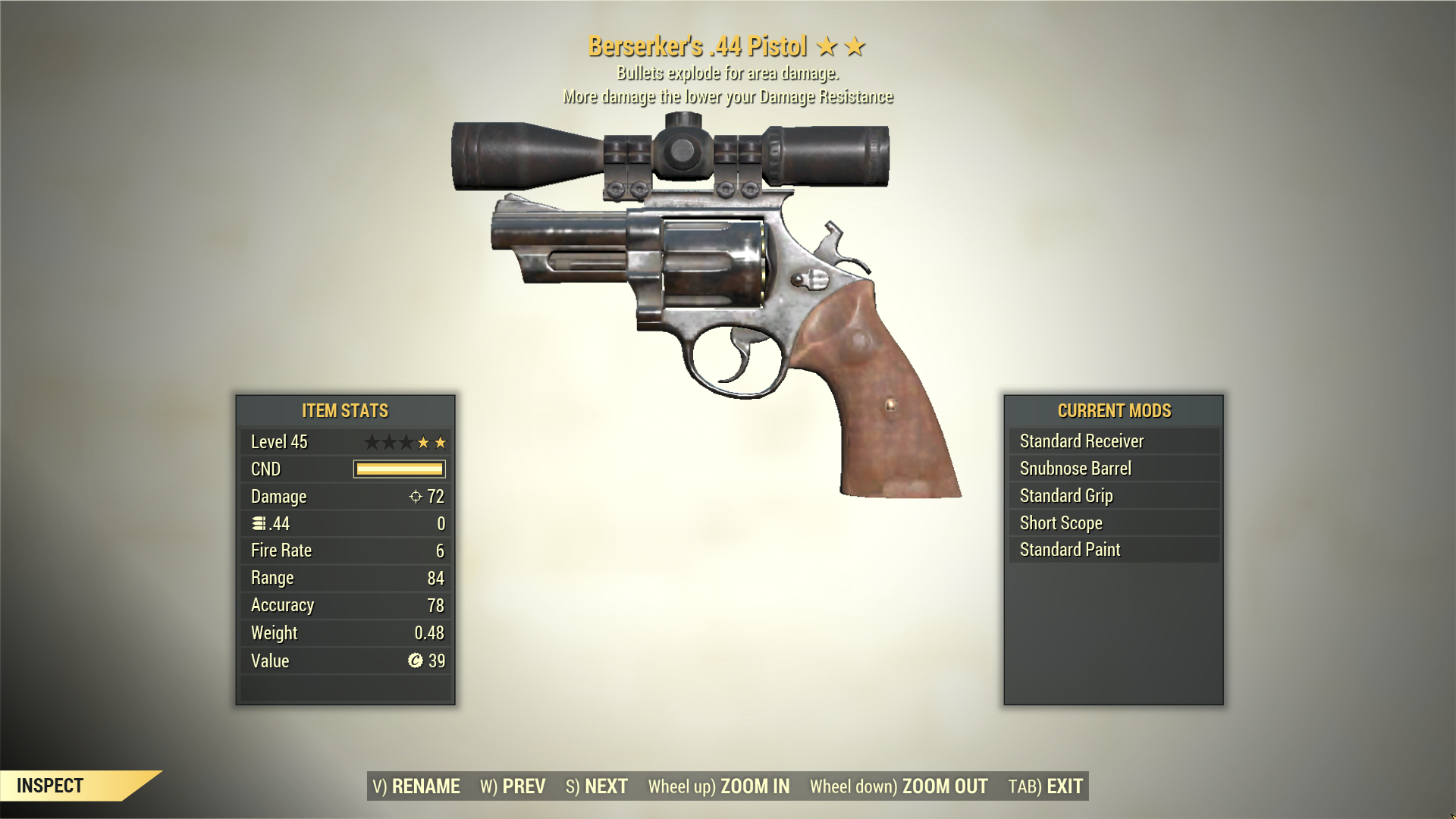 Screenshot of a Fallout 76 item for PC & Steam players, showing the stats.