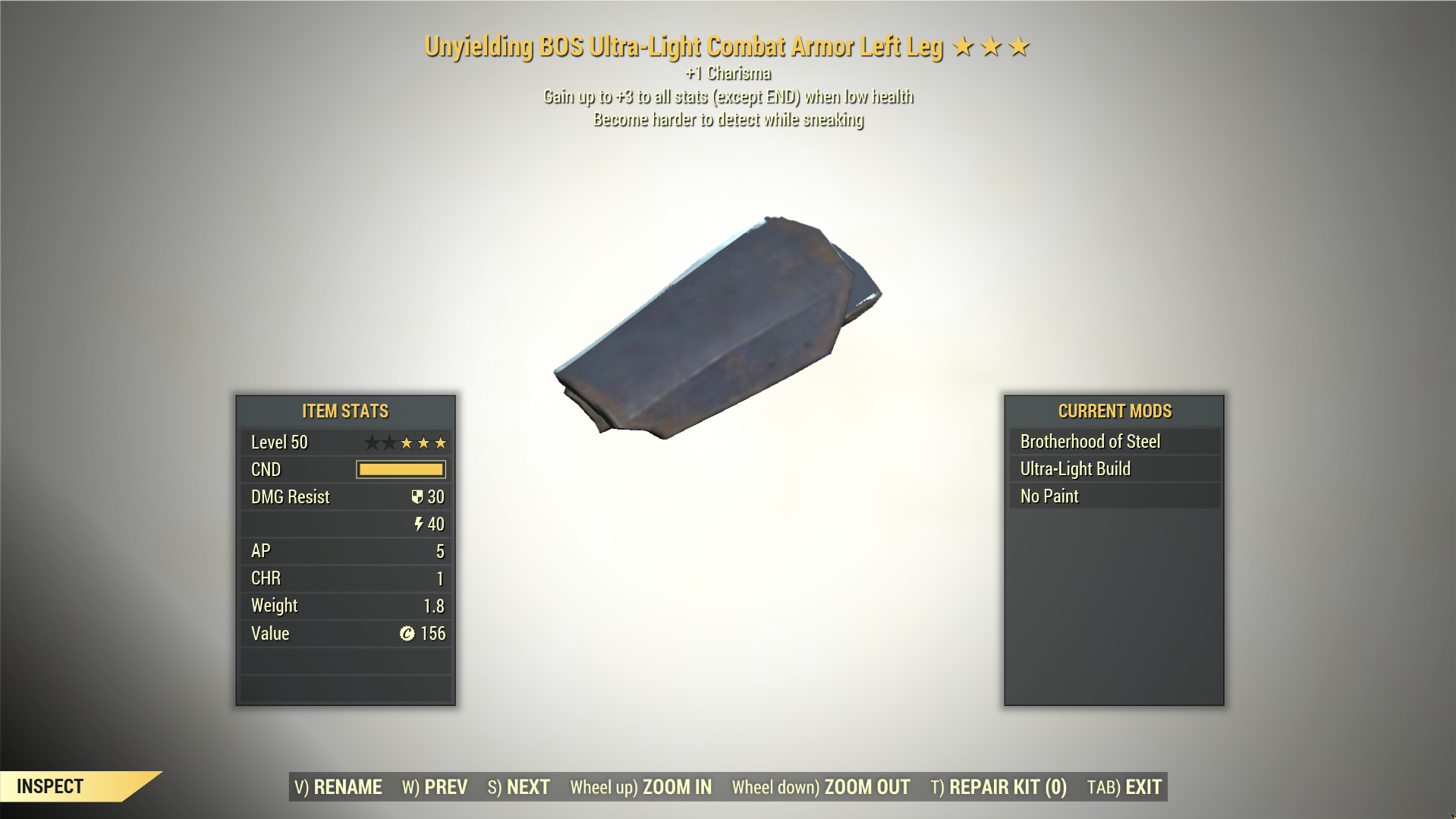 Screenshot of a Fallout 76 item for PC & Steam players, showing the stats.