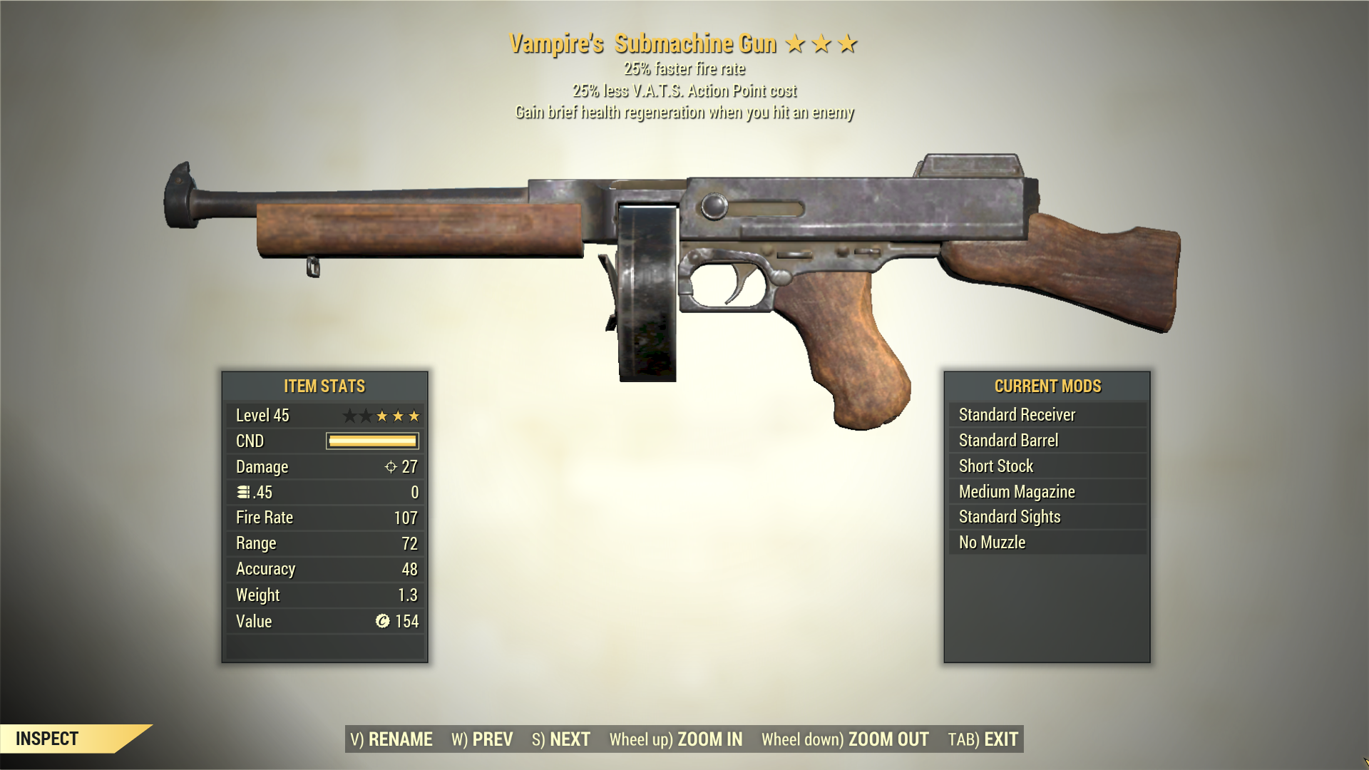 Screenshot of a Fallout 76 item for PC & Steam players, showing the stats.