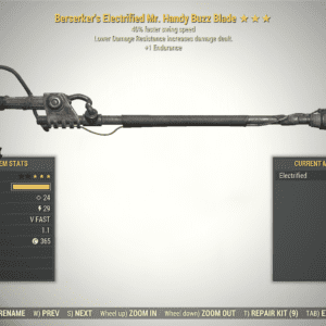 Screenshot of a Fallout 76 item for PC & Steam players, showing the stats.
