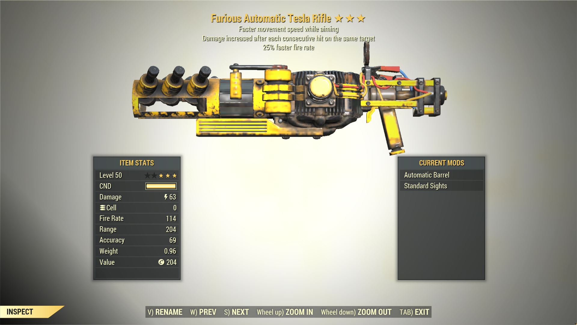 Screenshot of a Fallout 76 item for PC & Steam players, showing the stats.