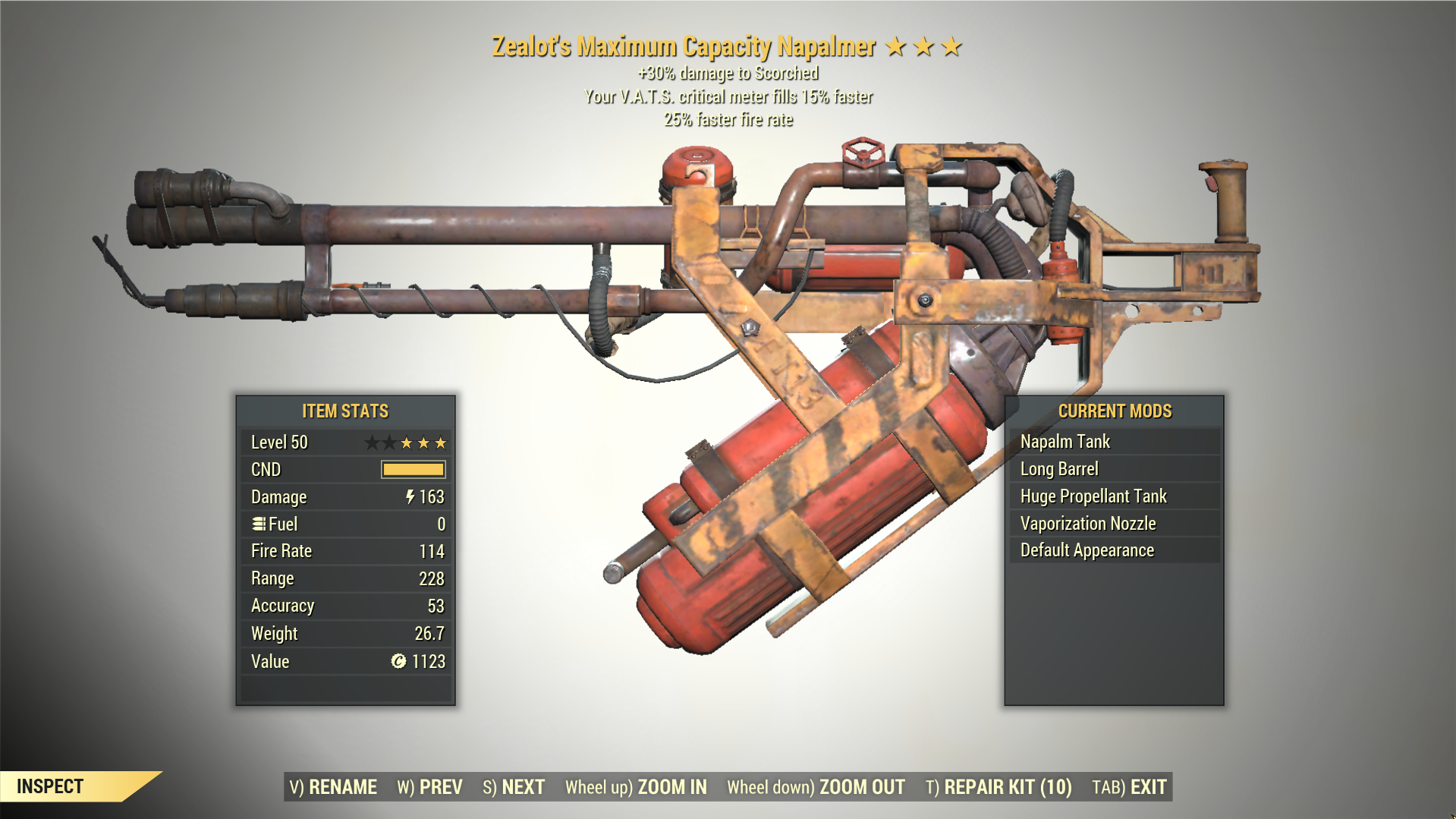 Screenshot of a Fallout 76 item for PC & Steam players, showing the stats.
