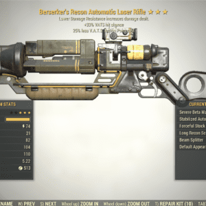 Screenshot of a Fallout 76 item for PC & Steam players, showing the stats.
