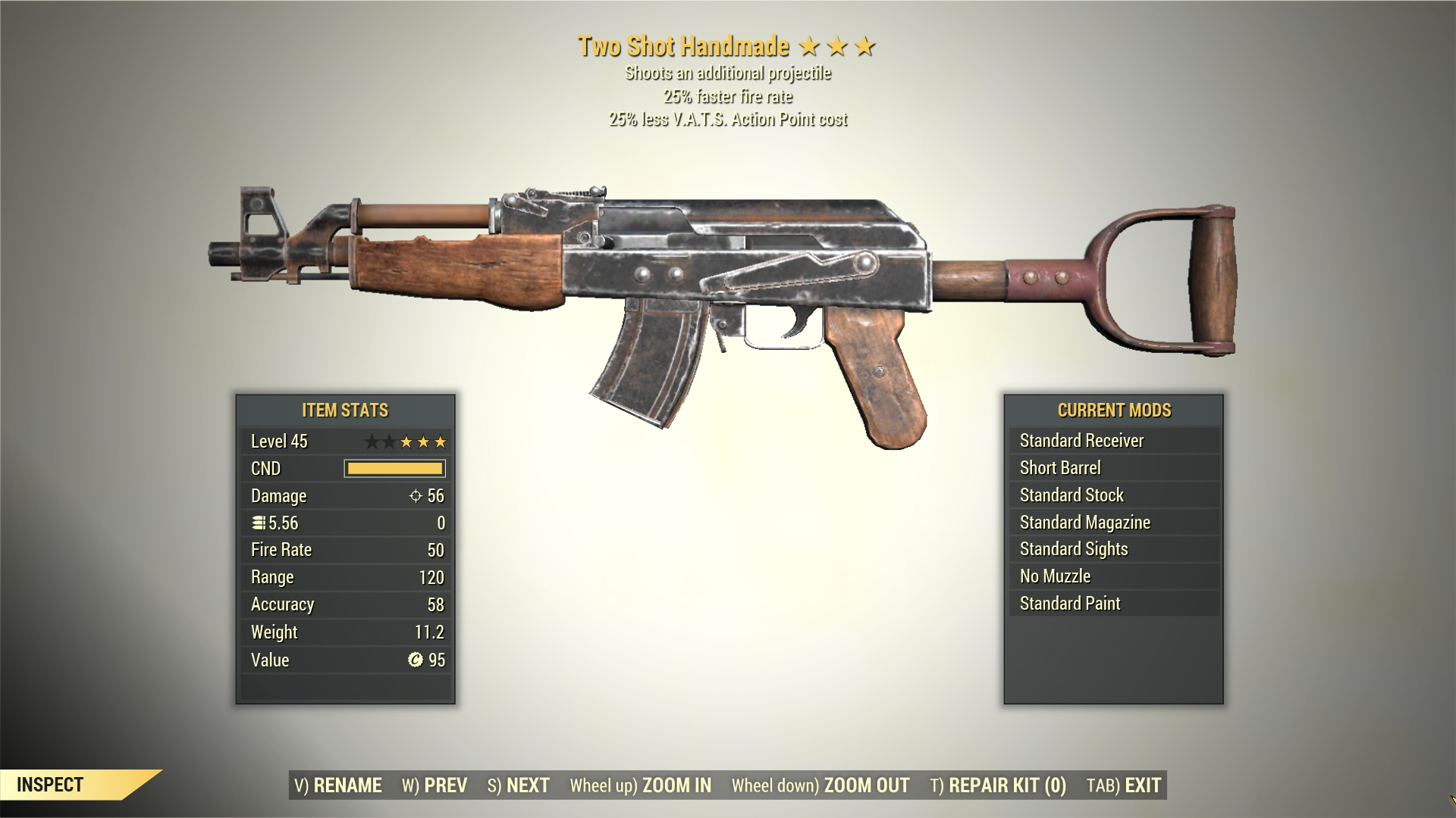 Screenshot of a Fallout 76 item for PC & Steam players, showing the stats.