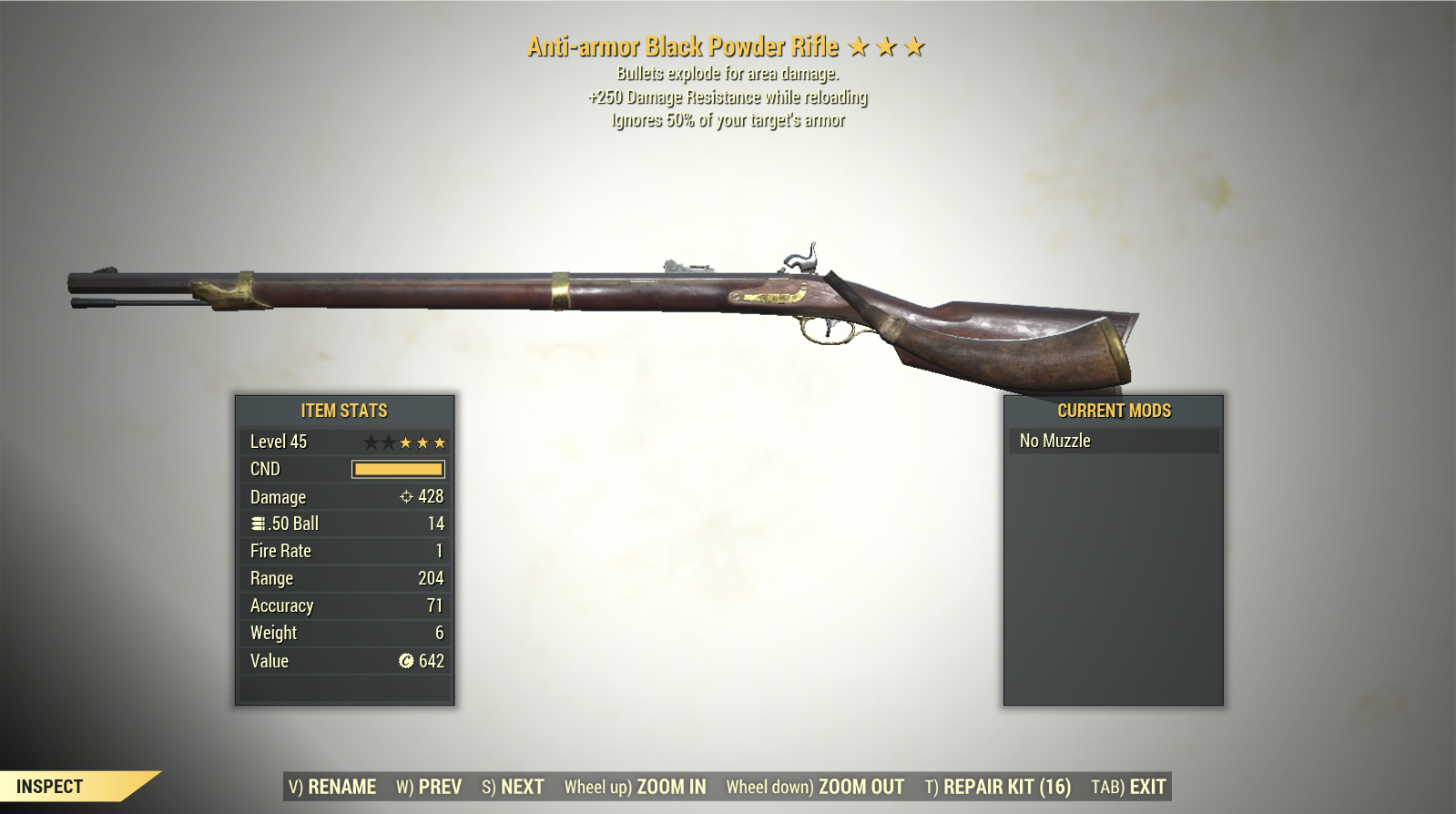Screenshot of a Fallout 76 item for PC & Steam players, showing the stats.