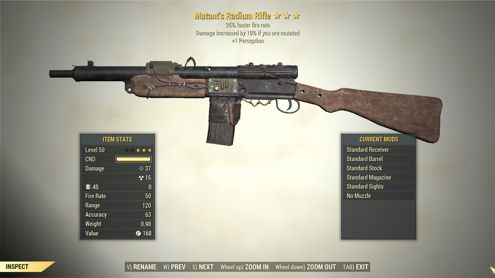 Screenshot of a Fallout 76 item for PC & Steam players, showing the stats.