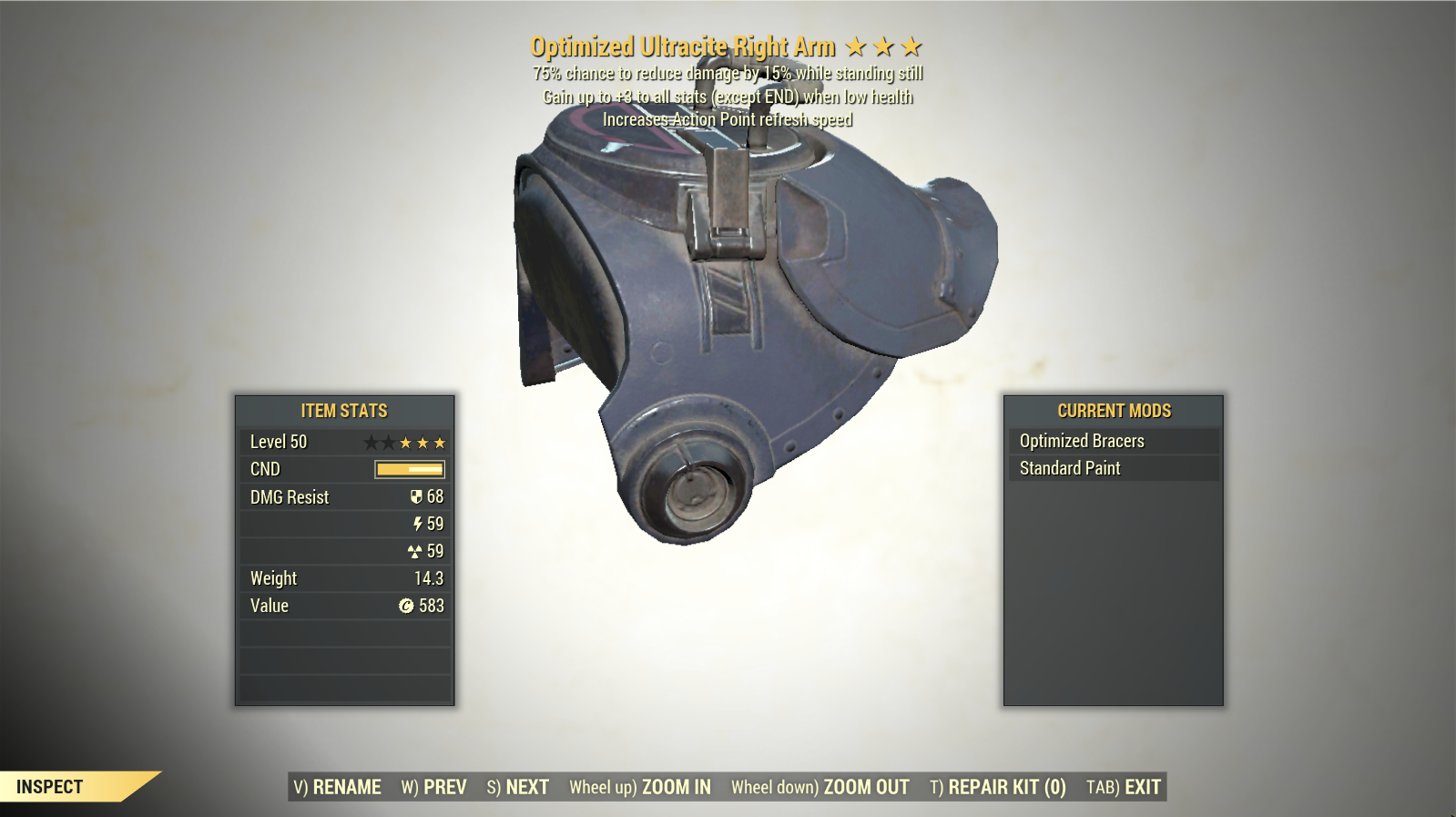 Screenshot of a Fallout 76 item for PC & Steam players, showing the stats.