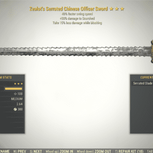 Screenshot of a Fallout 76 item for PC & Steam players, showing the stats.