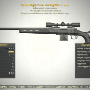 Screenshot of a Fallout 76 item for PC & Steam players, showing the stats.