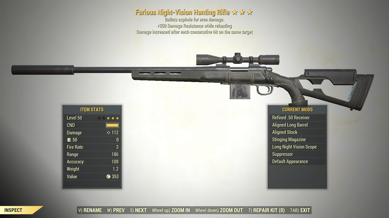 Screenshot of a Fallout 76 item for PC & Steam players, showing the stats.
