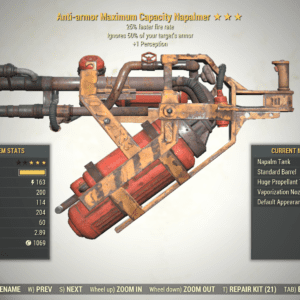 Screenshot of a Fallout 76 item for PC & Steam players, showing the stats.