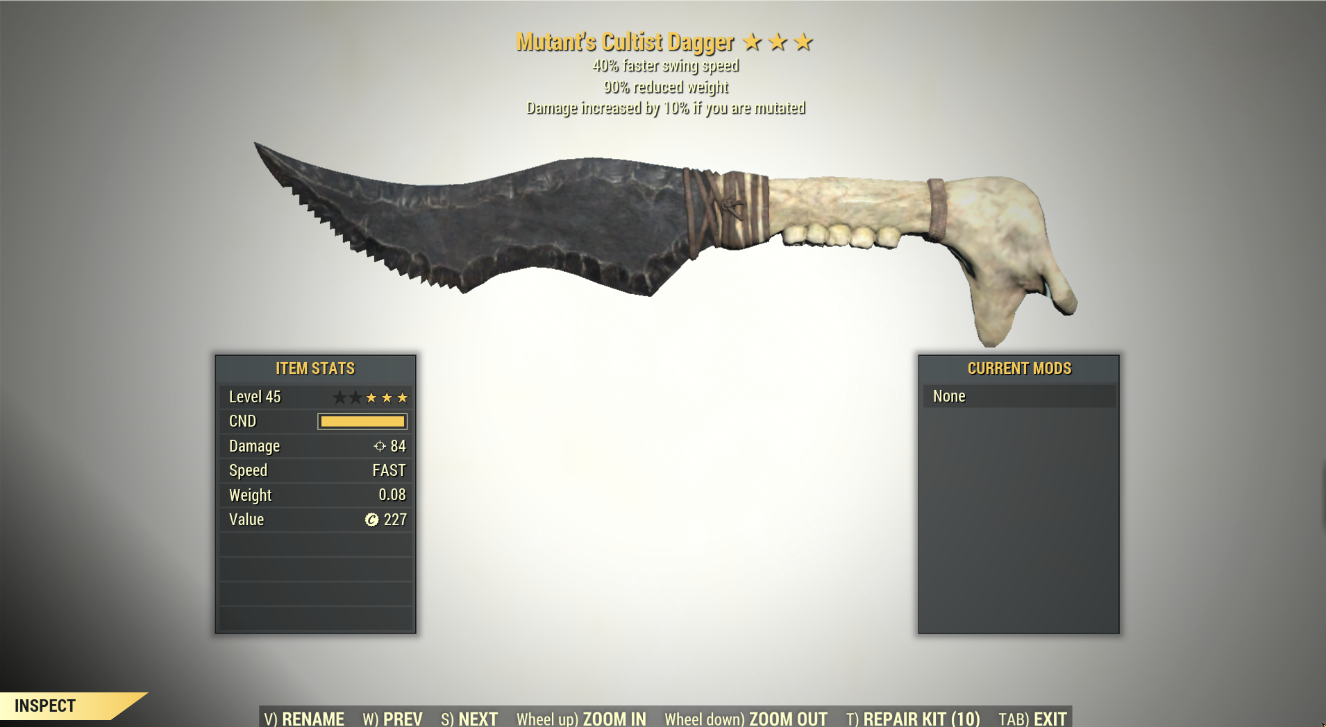 Screenshot of a Fallout 76 item for PC & Steam players, showing the stats.
