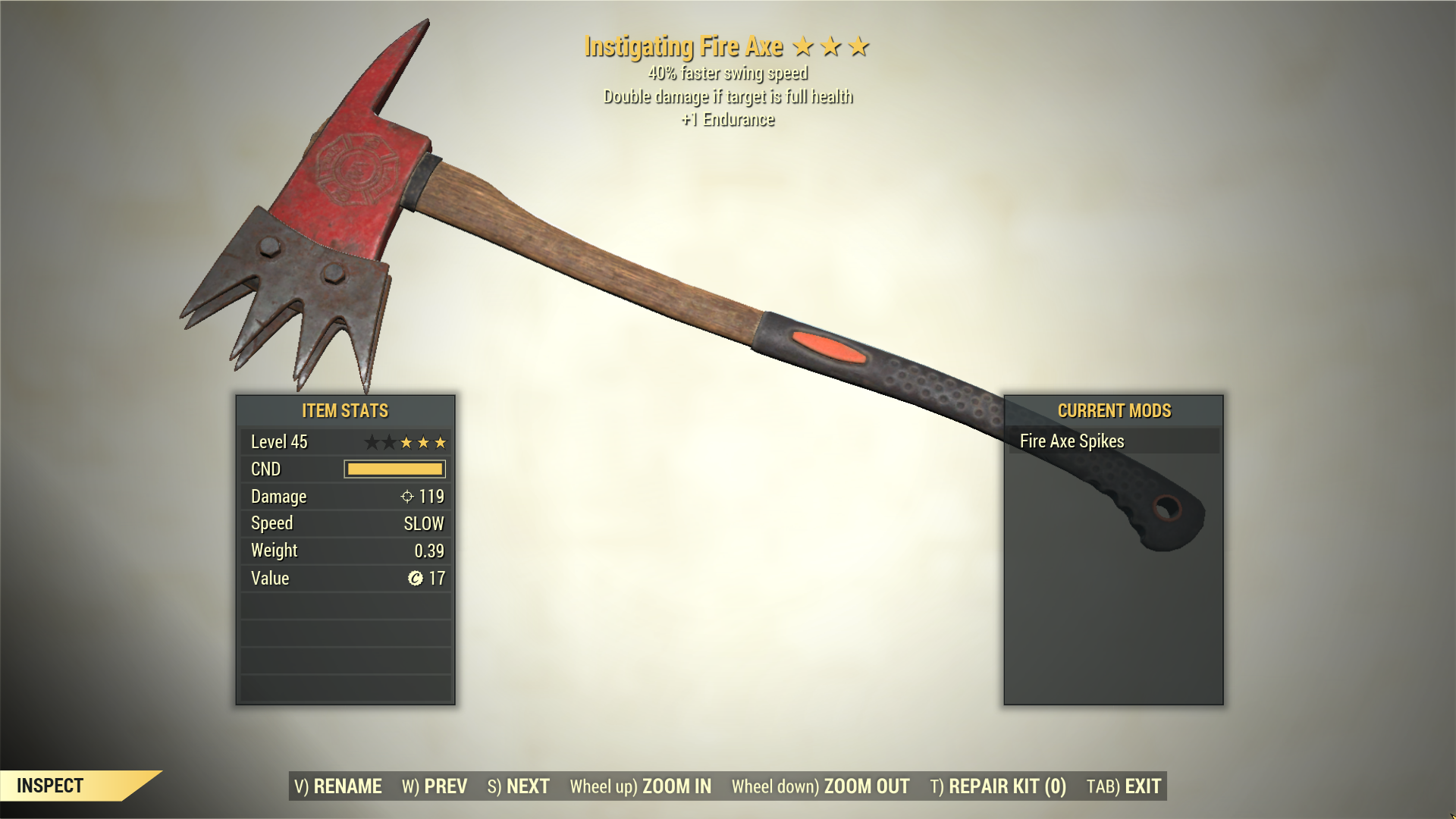 Screenshot of a Fallout 76 item for PC & Steam players, showing the stats.