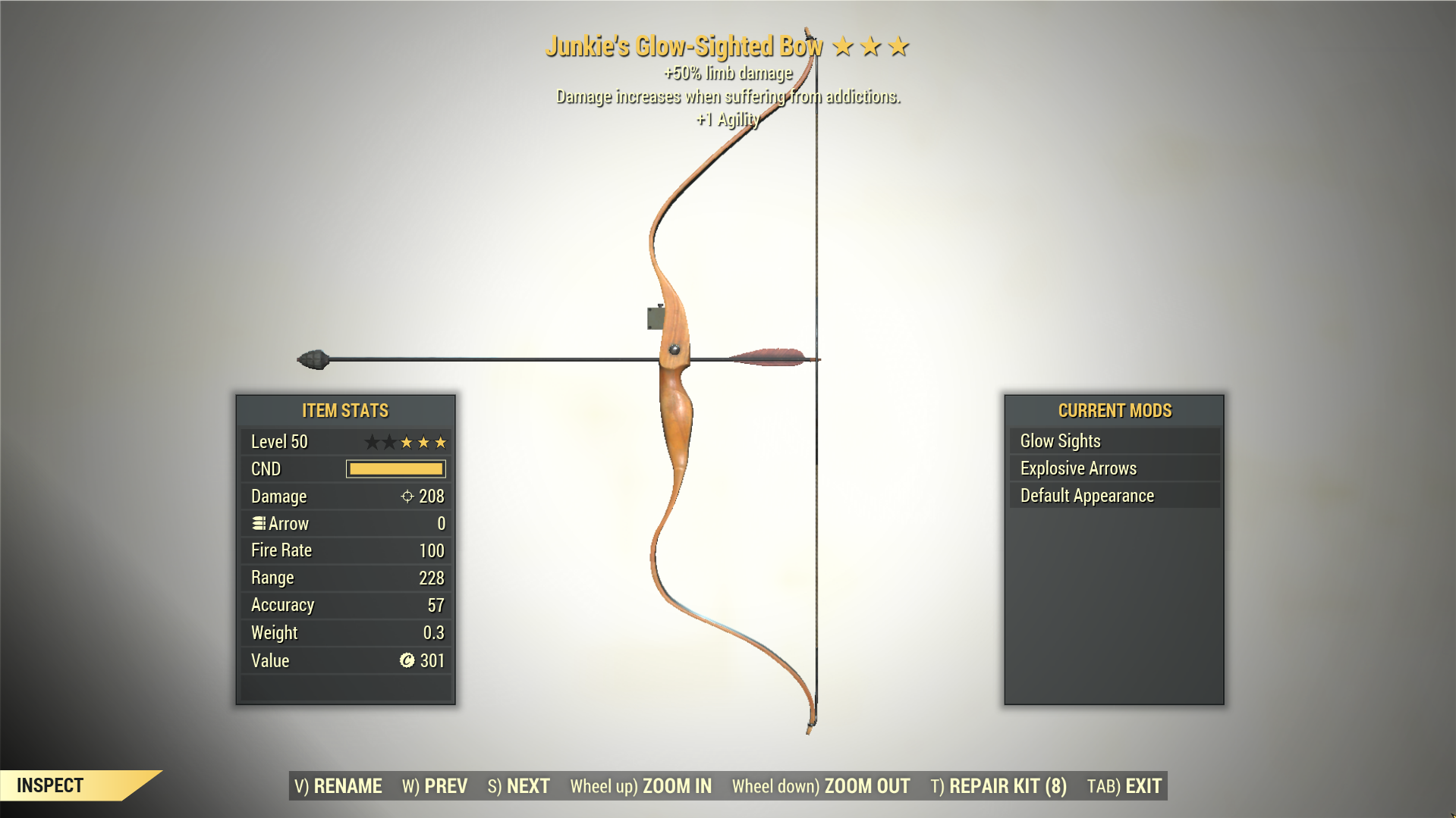 Screenshot of a Fallout 76 item for PC & Steam players, showing the stats.