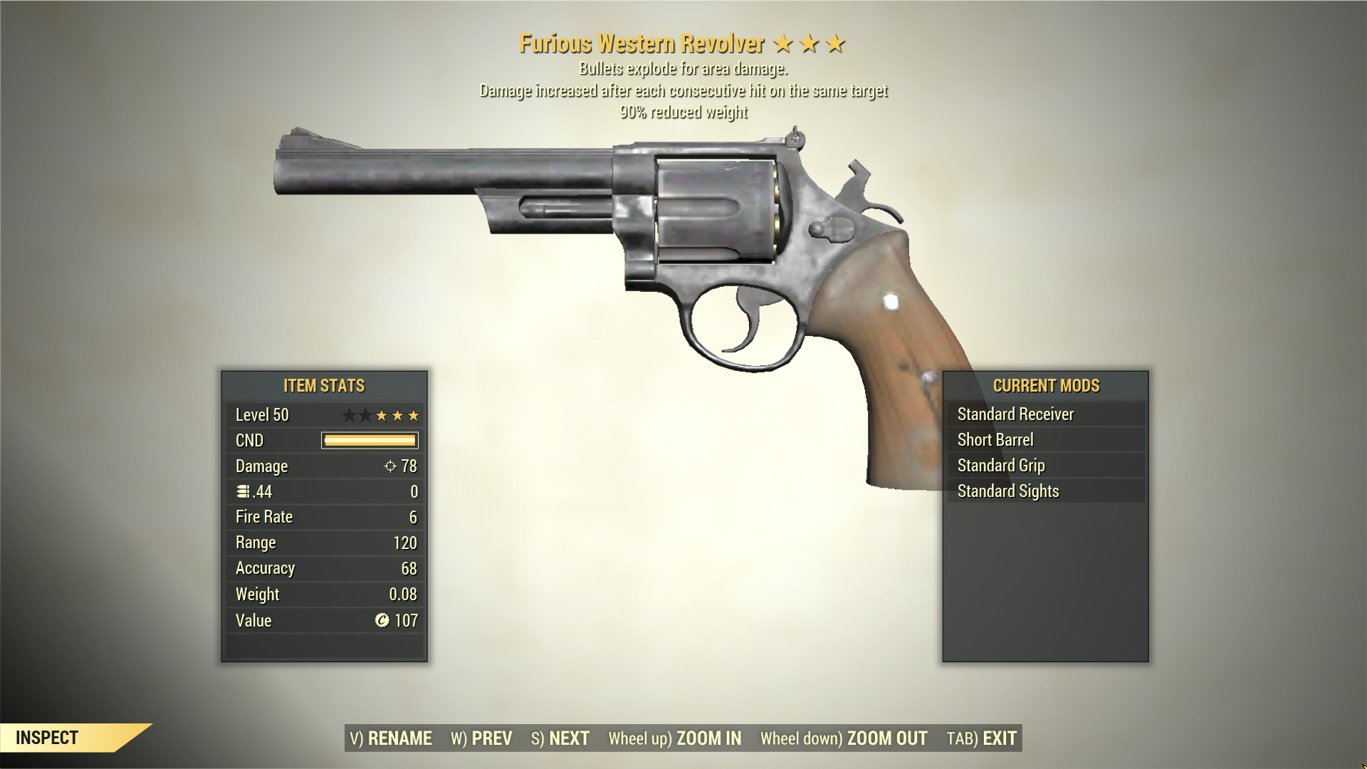 Screenshot of a Fallout 76 item for PC & Steam players, showing the stats.