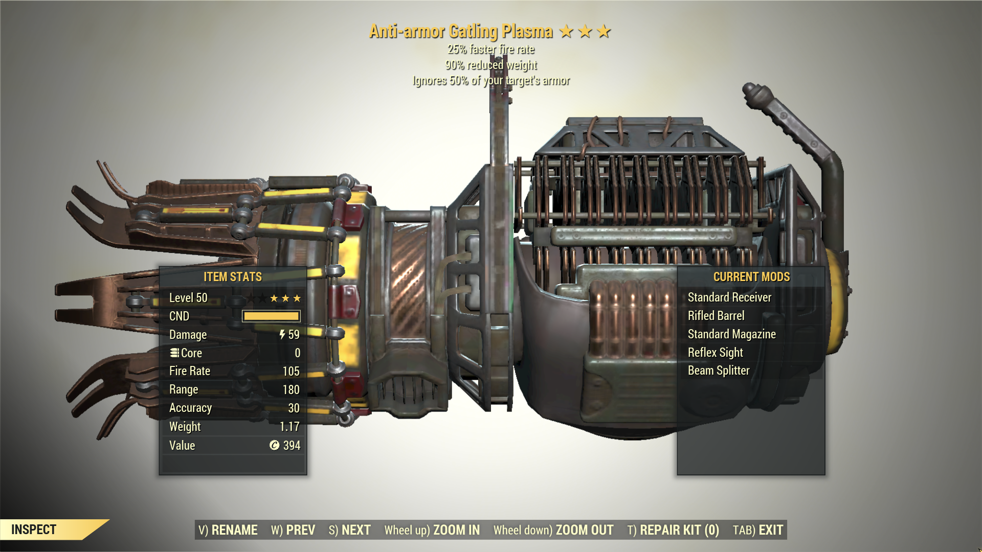 Screenshot of a Fallout 76 item for PC & Steam players, showing the stats.