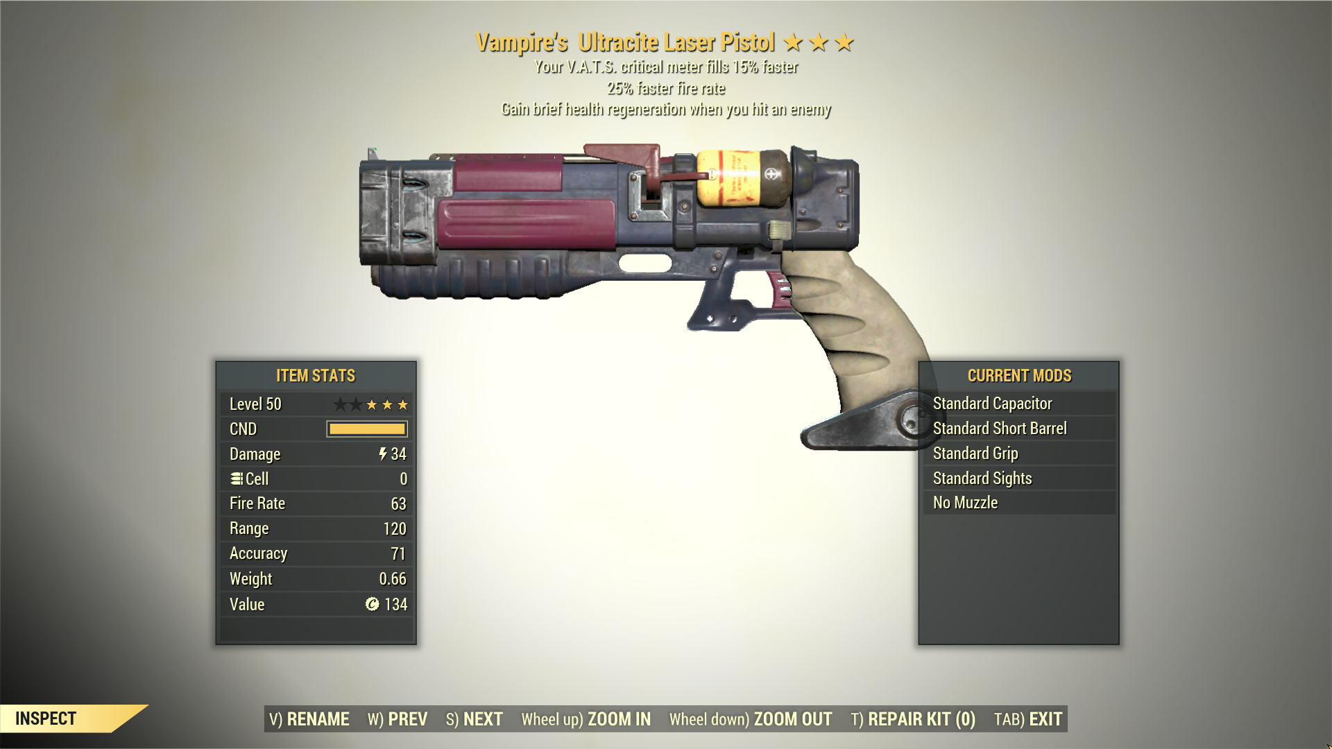Screenshot of a Fallout 76 item for PC & Steam players, showing the stats.