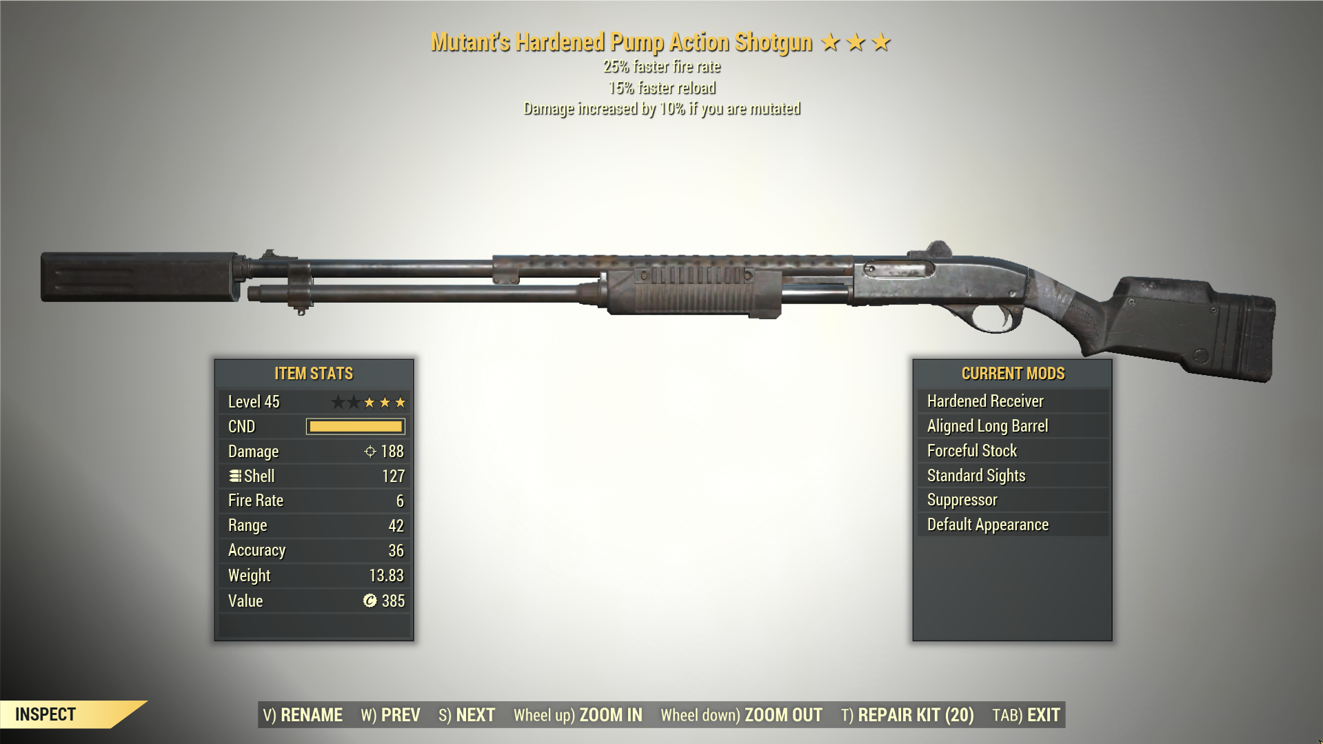 Screenshot of a Fallout 76 item for PC & Steam players, showing the stats.