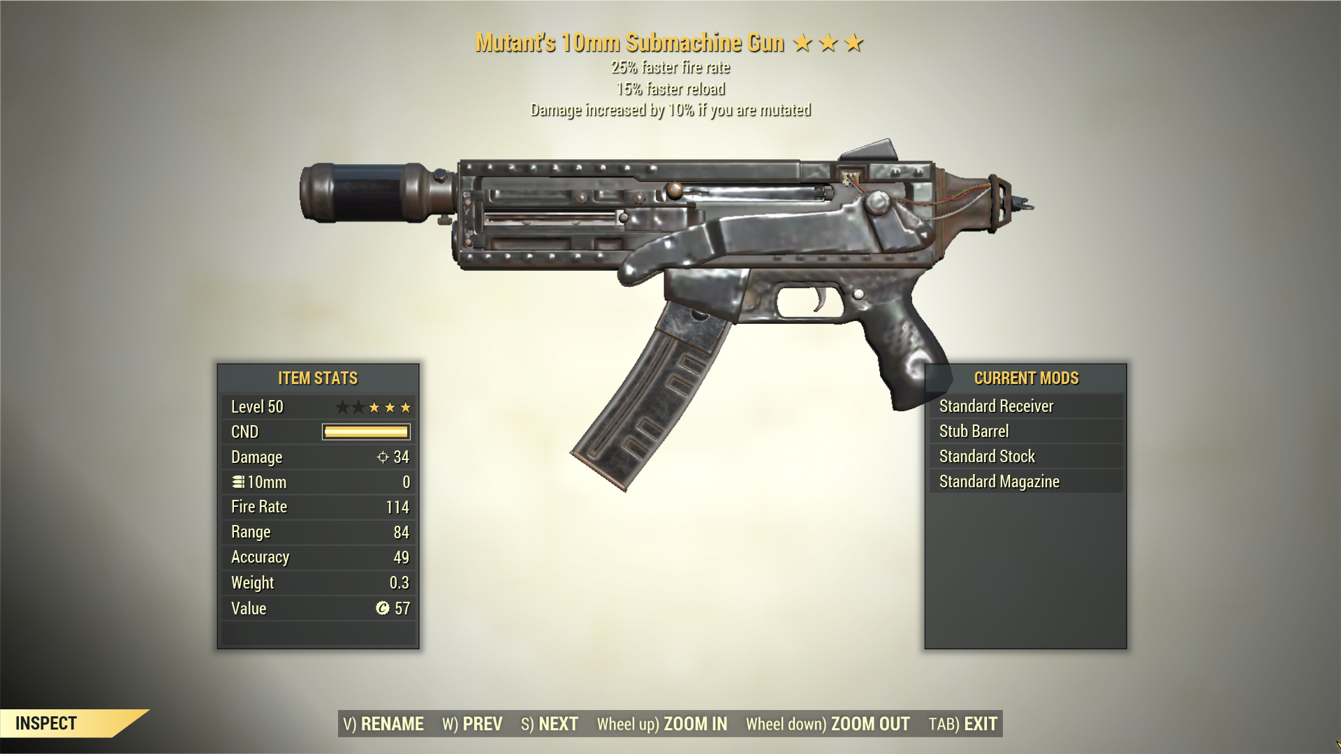 Screenshot of a Fallout 76 item for PC & Steam players, showing the stats.