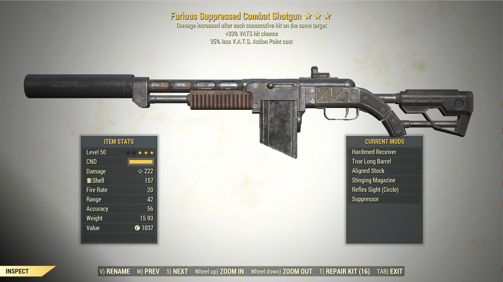 Screenshot of a Fallout 76 item for PC & Steam players, showing the stats.