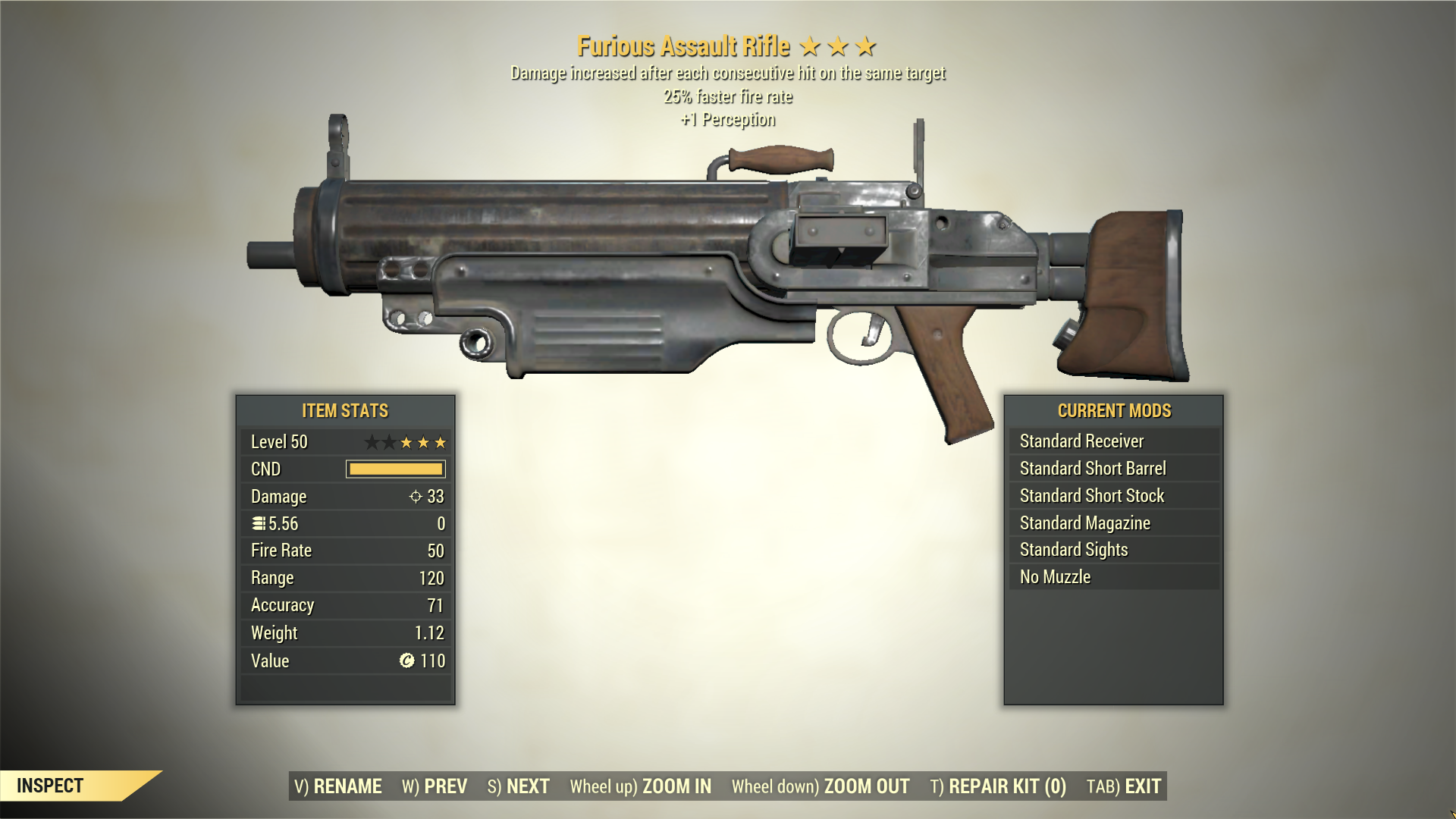 Screenshot of a Fallout 76 item for PC & Steam players, showing the stats.
