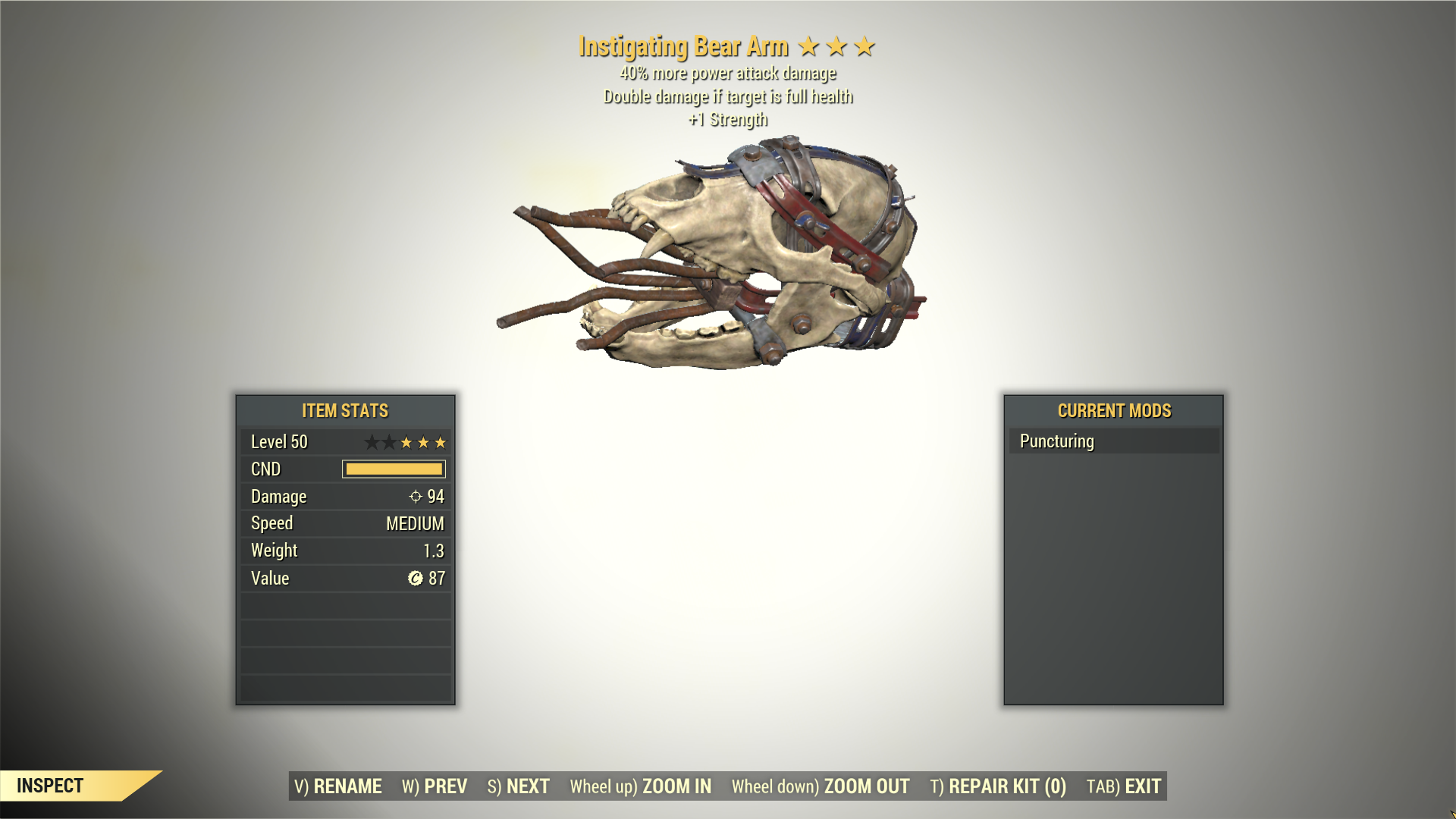 Screenshot of a Fallout 76 item for PC & Steam players, showing the stats.