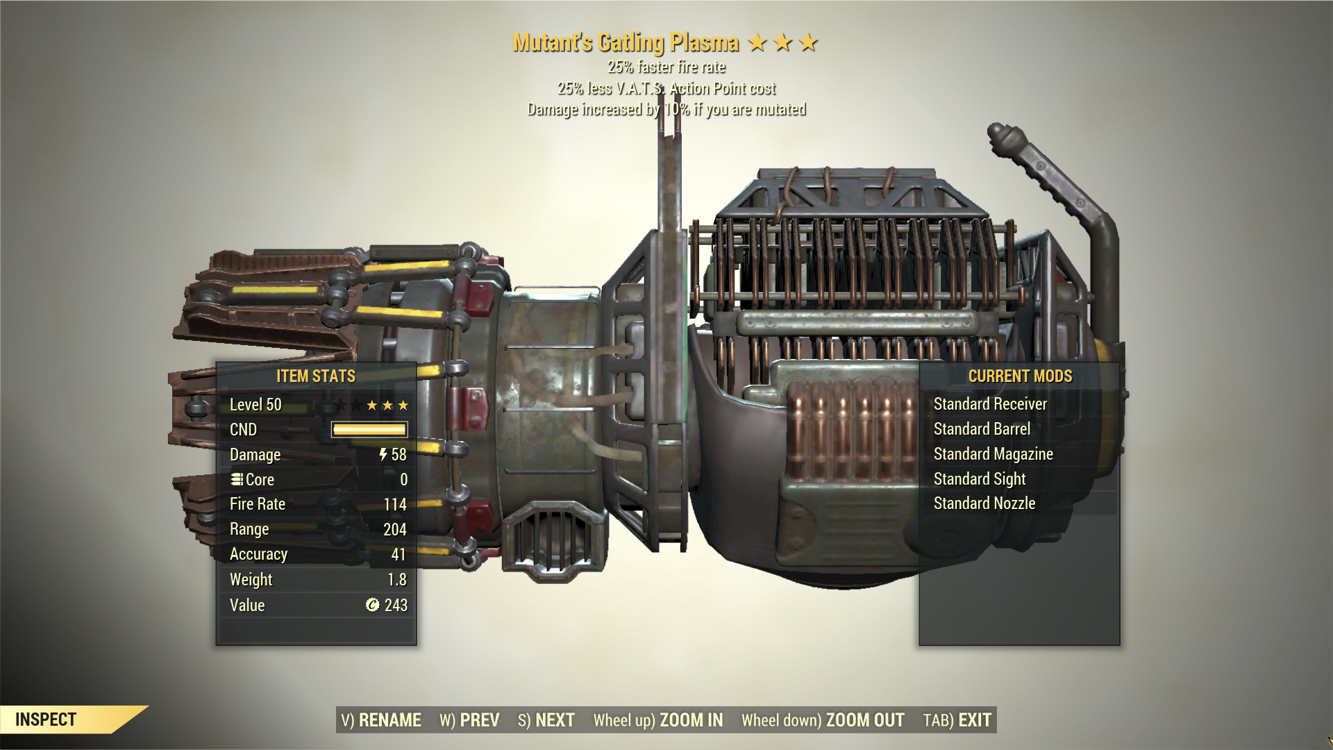 Screenshot of a Fallout 76 item for PC & Steam players, showing the stats.