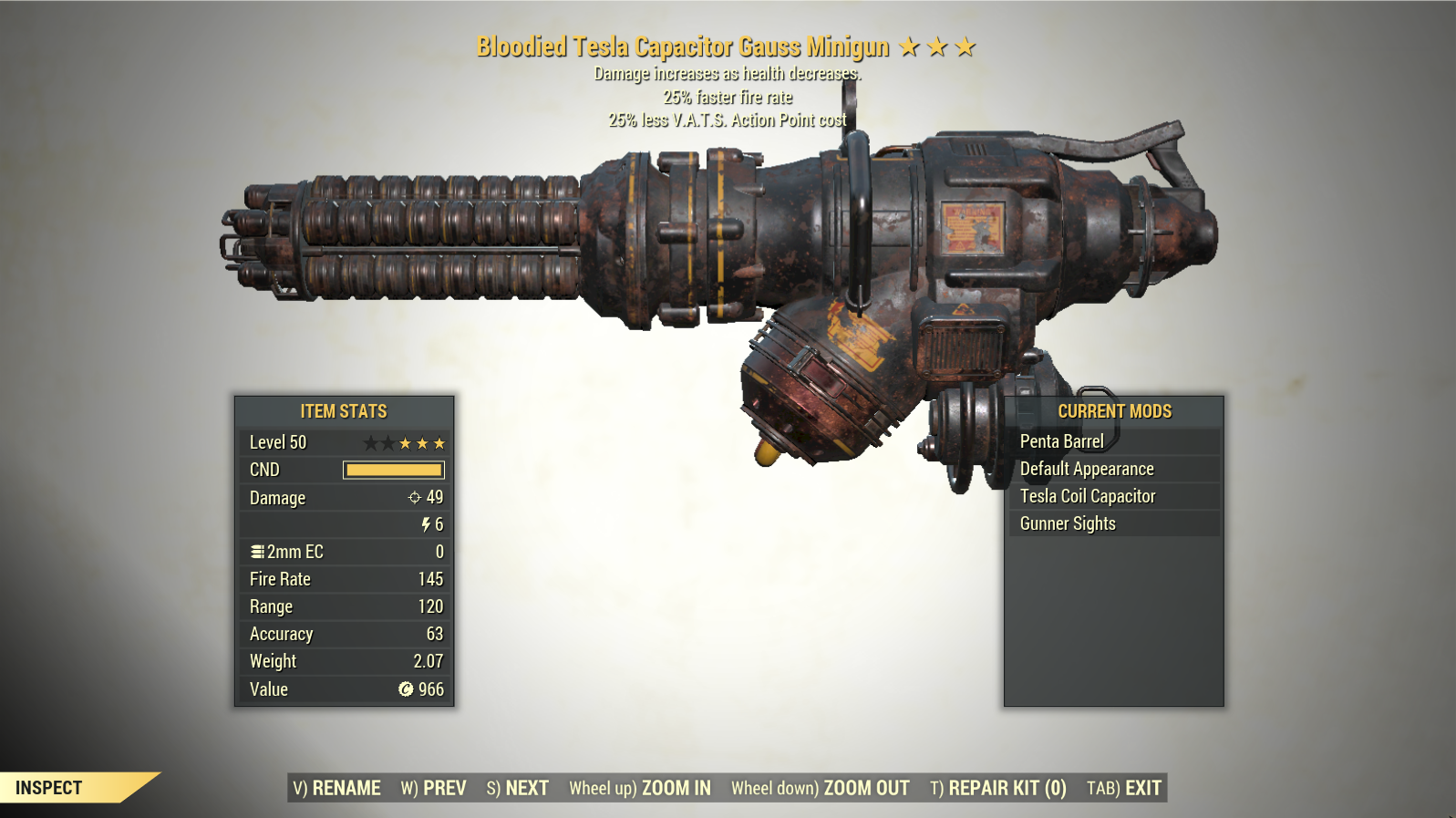 Screenshot of a Fallout 76 item for PC & Steam players, showing the stats.