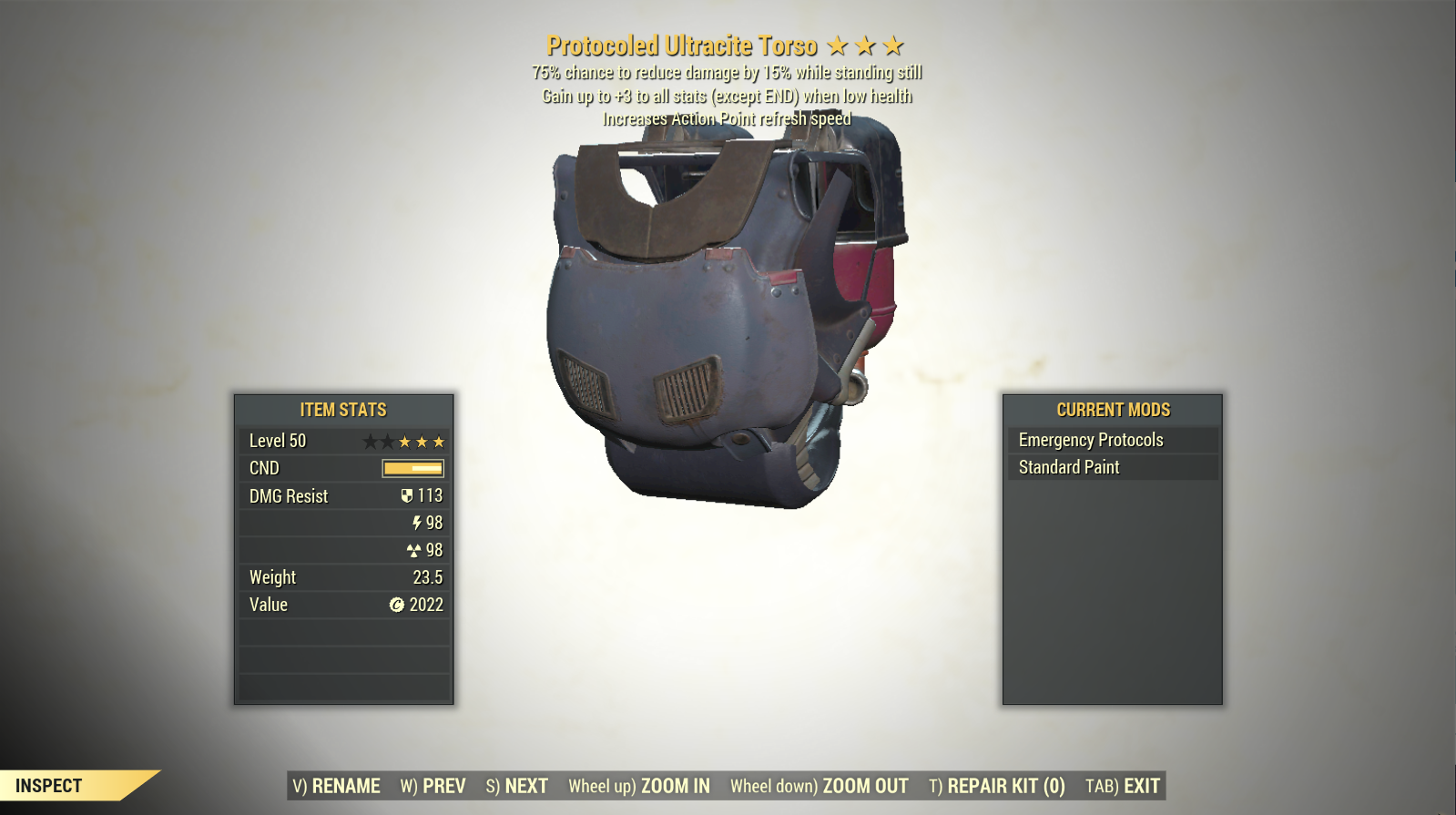 Screenshot of a Fallout 76 item for PC & Steam players, showing the stats.