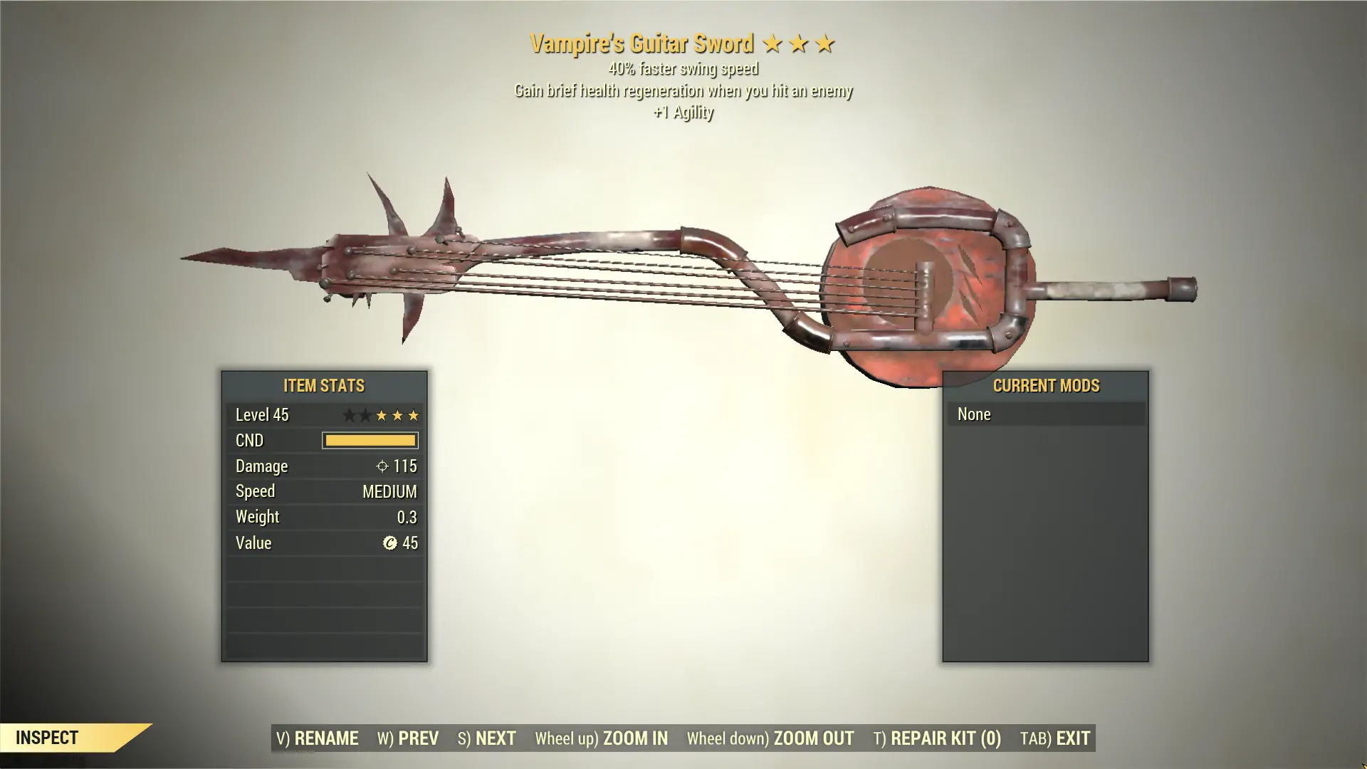 Screenshot of a Fallout 76 item for PC & Steam players, showing the stats.