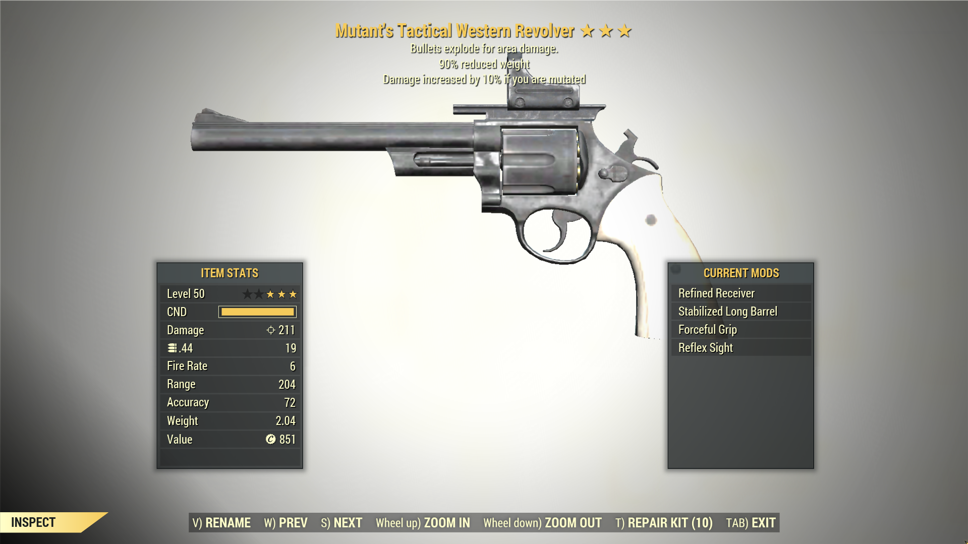 Screenshot of a Fallout 76 item for PC & Steam players, showing the stats.
