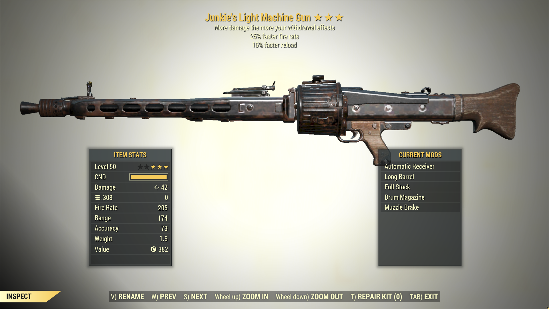 Screenshot of a Fallout 76 item for PC & Steam players, showing the stats.