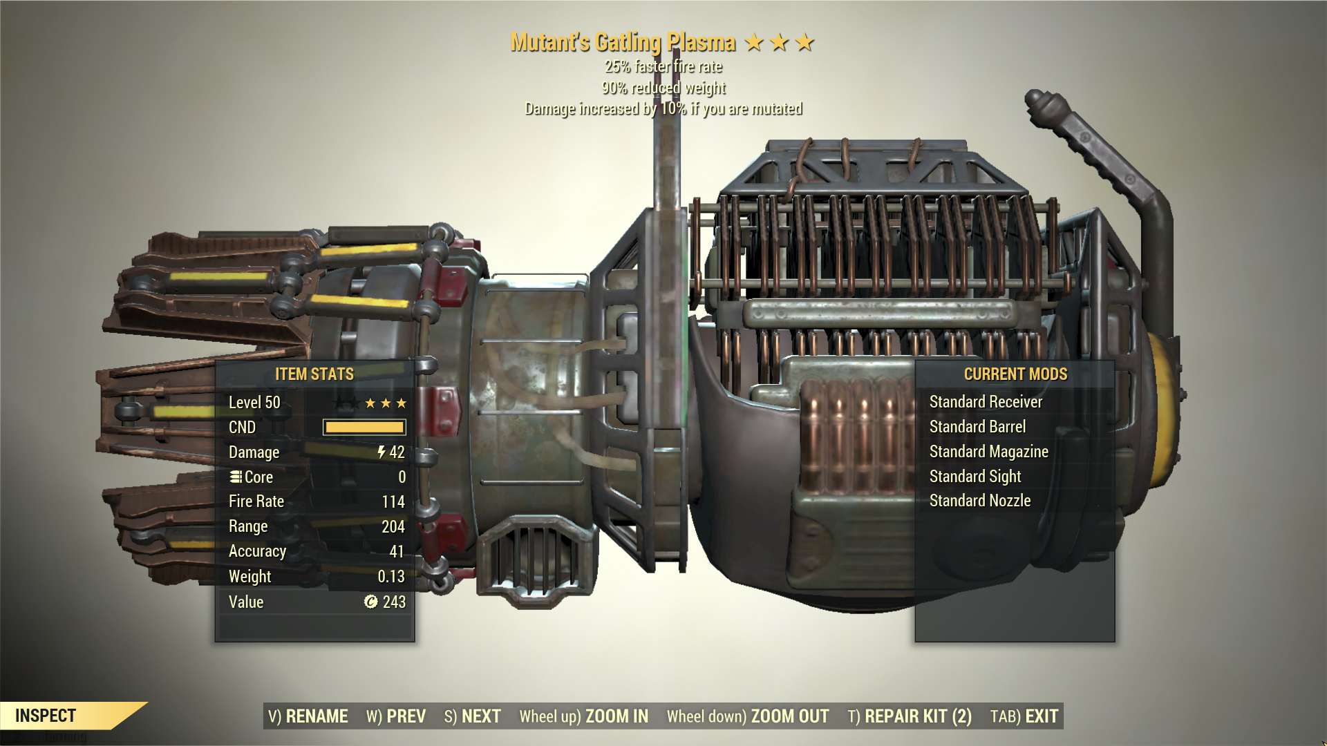 Screenshot of a Fallout 76 item for PC & Steam players, showing the stats.