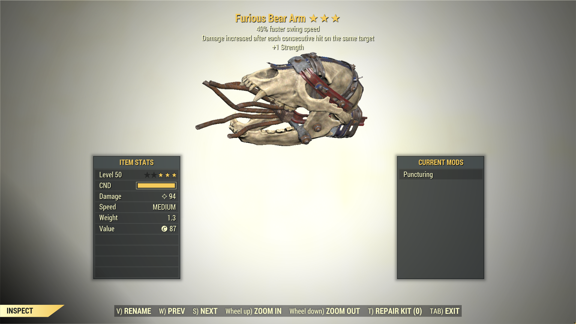 Screenshot of a Fallout 76 item for PC & Steam players, showing the stats.