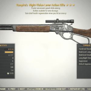 Screenshot of a Fallout 76 item for PC & Steam players, showing the stats.