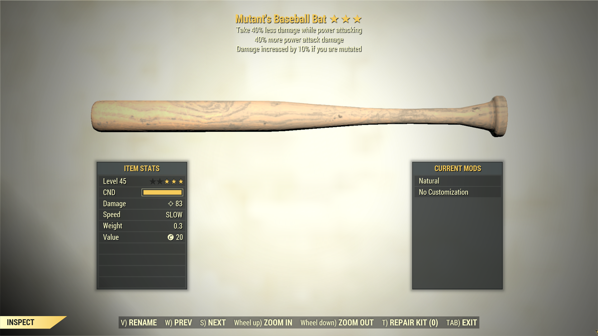 Screenshot of a Fallout 76 item for PC & Steam players, showing the stats.