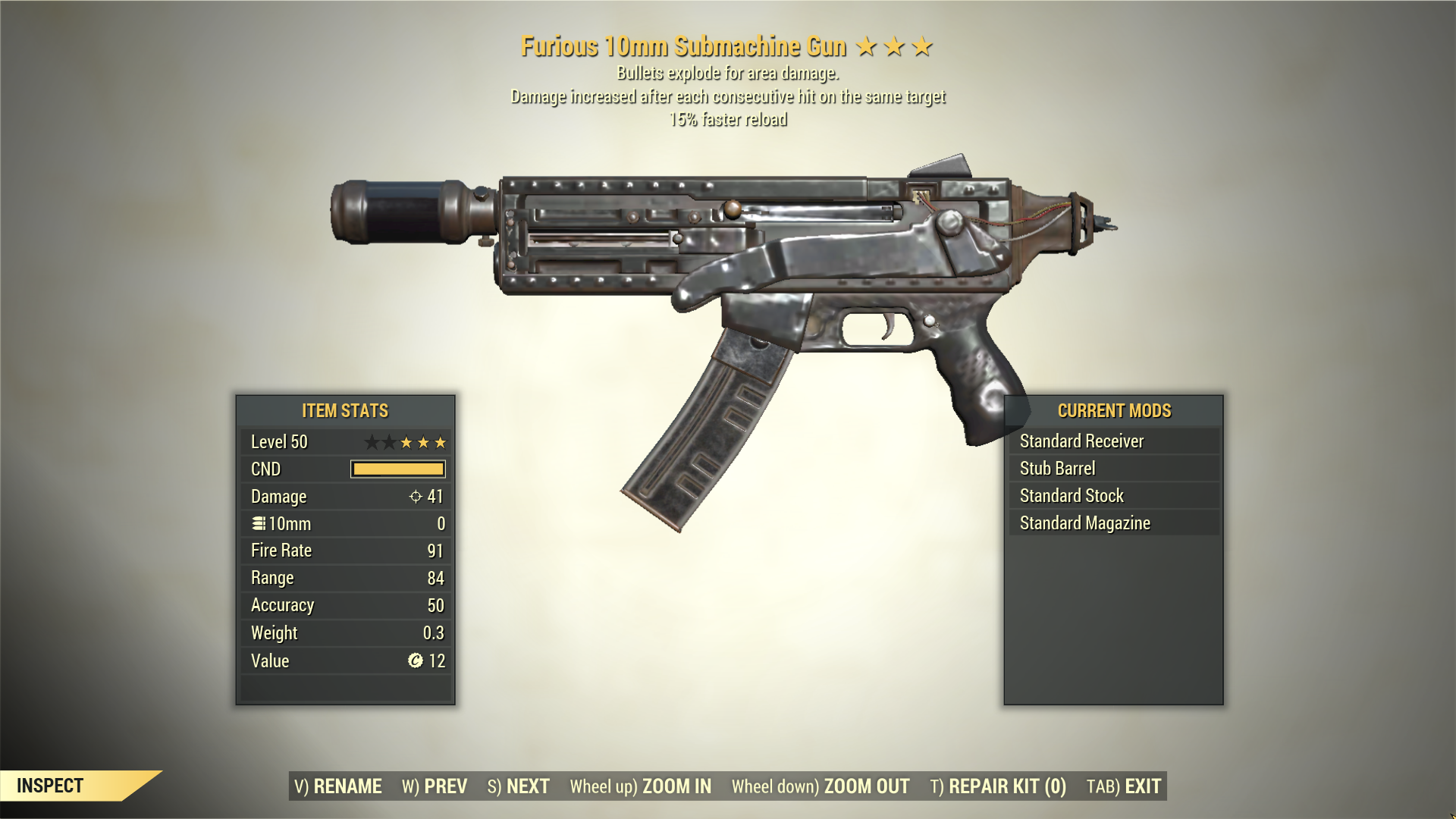 Screenshot of a Fallout 76 item for PC & Steam players, showing the stats.